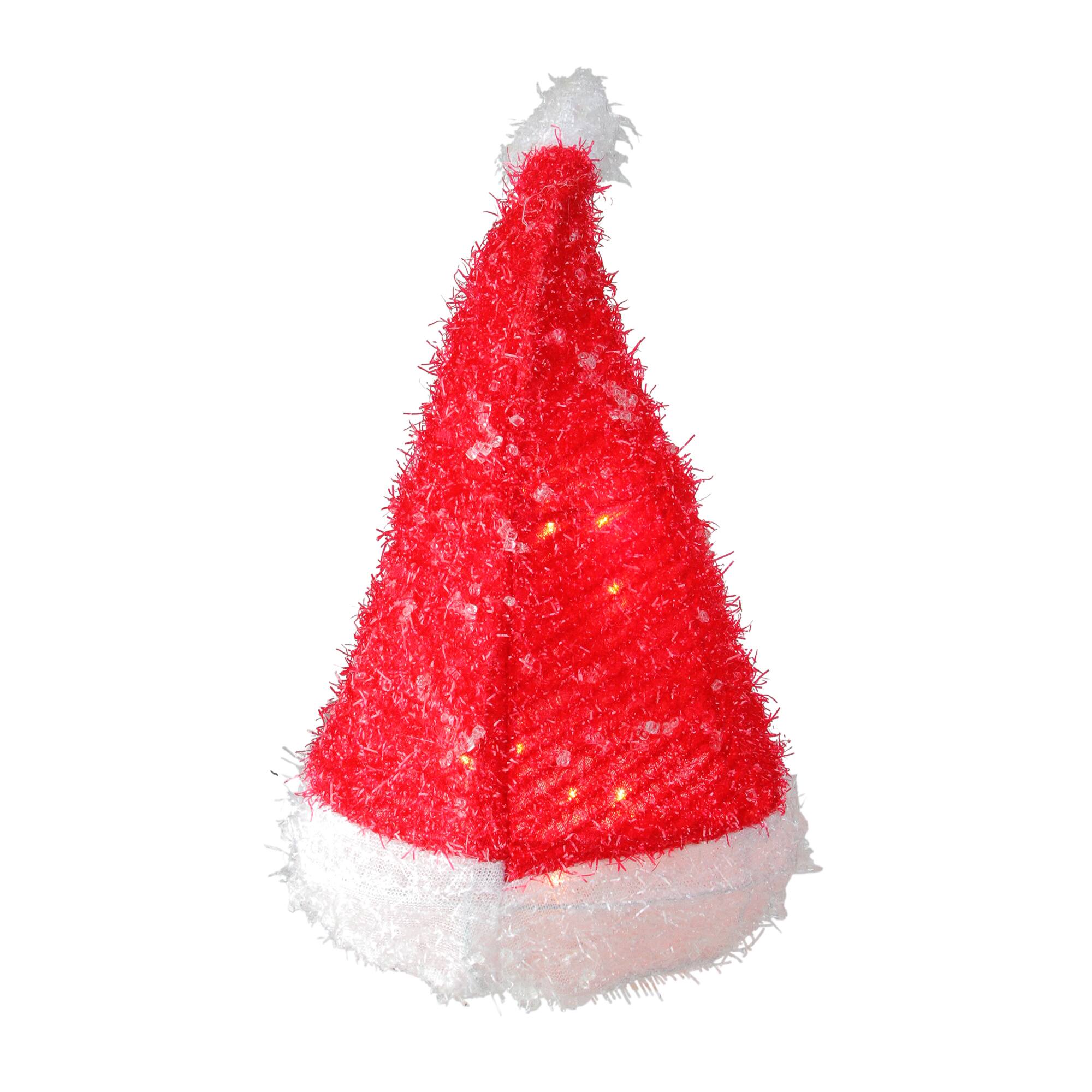 12.75" Lighted Iced Tinsel Santa Hat Christmas Tree Topper, Clear Lights