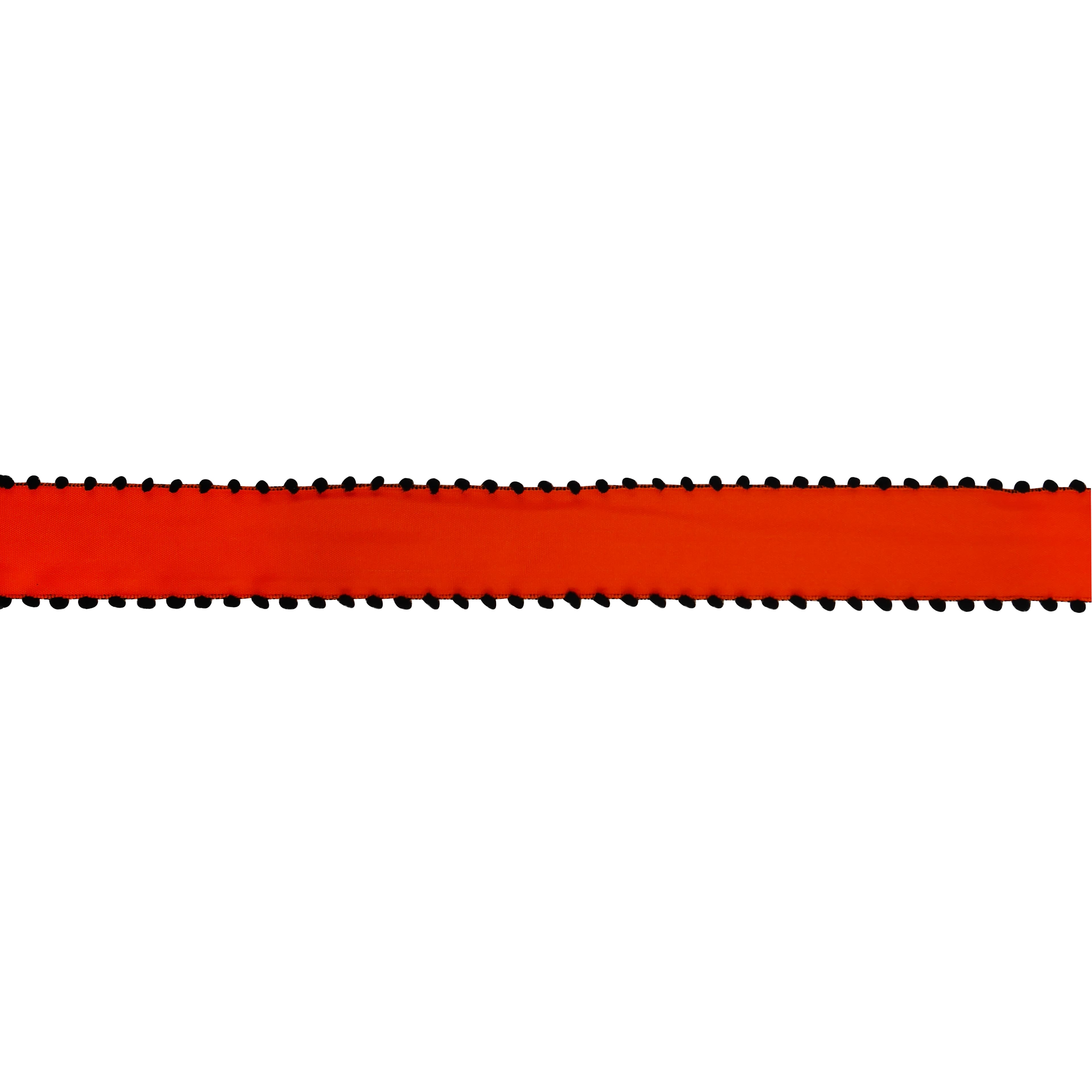 1.5&#x22; x 10yd. Orange &#x26; Black Pom Pom Edge Wired Taffeta Ribbon by Celebrate It&#xAE; Halloween