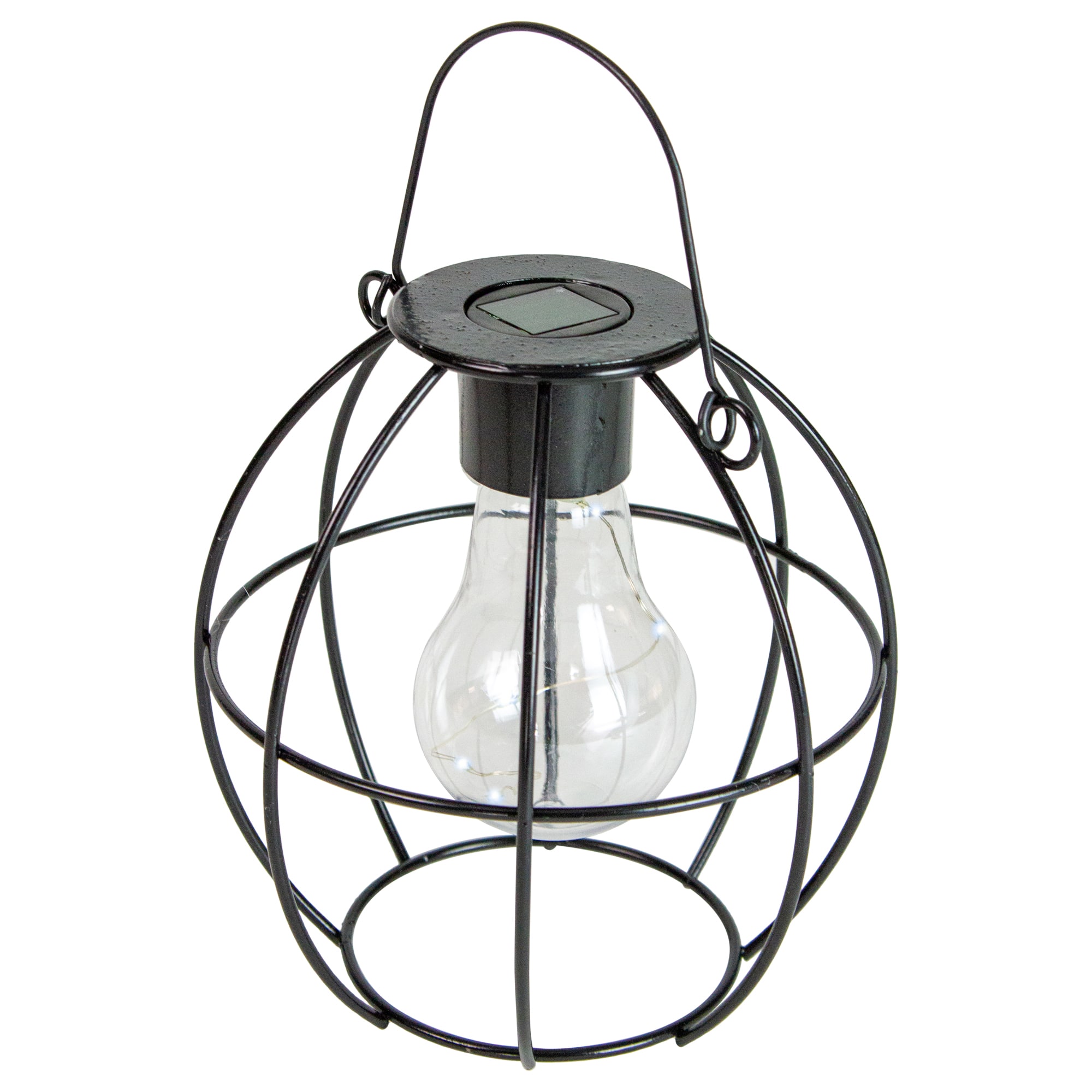 6" Black Geometric Outdoor Hanging Solar Lantern with Handle