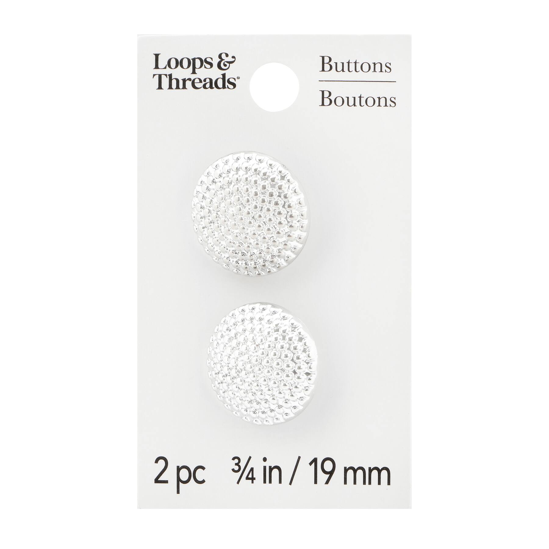 3/4&#x22; Silver Buttons, 2ct. by Loops &#x26; Threads&#xAE;