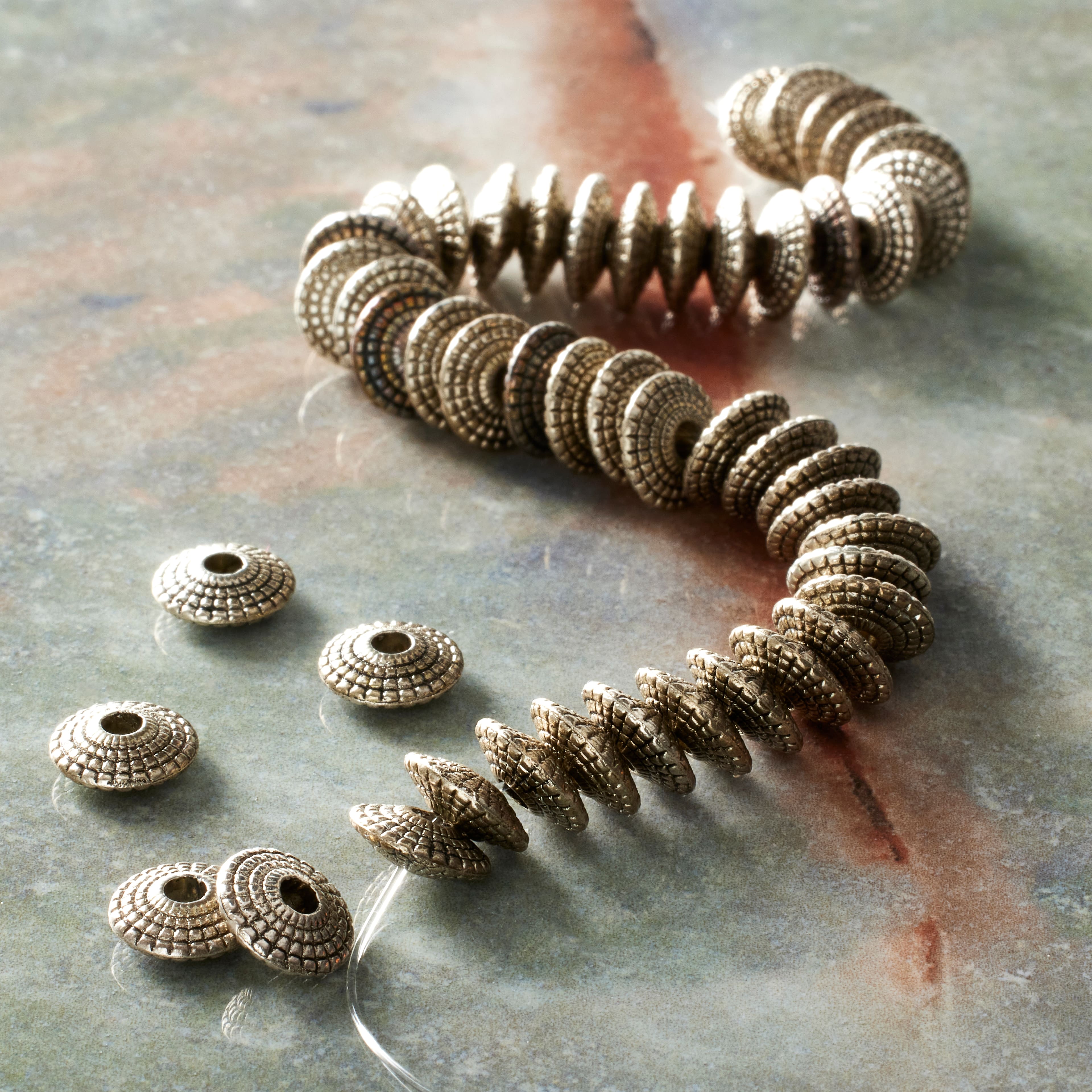 12 Pack:  Silver Metal Rondelle Beads, 8mm by Bead Landing&#x2122;