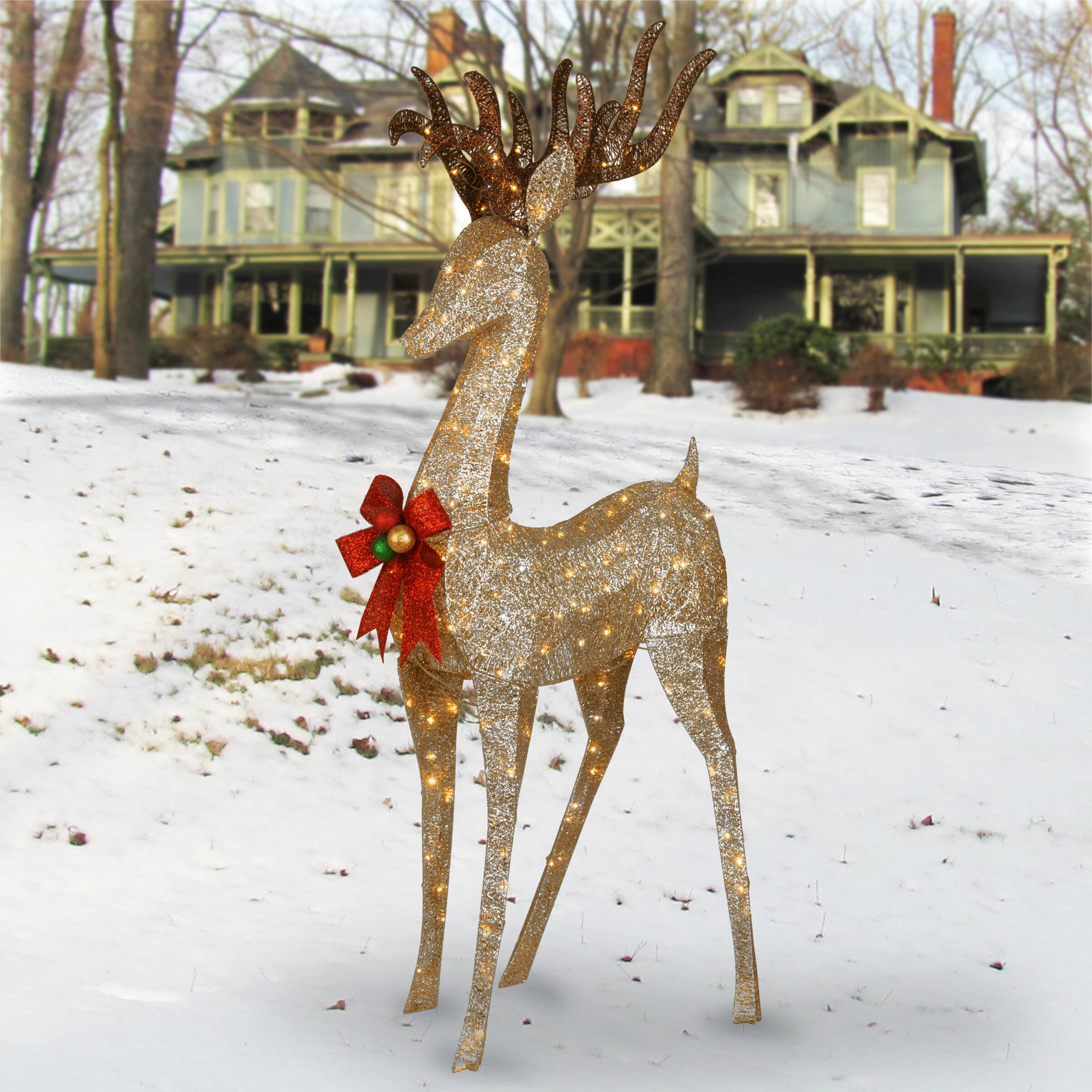74" Champagne Standing Buck, White Twinkling LED Lights