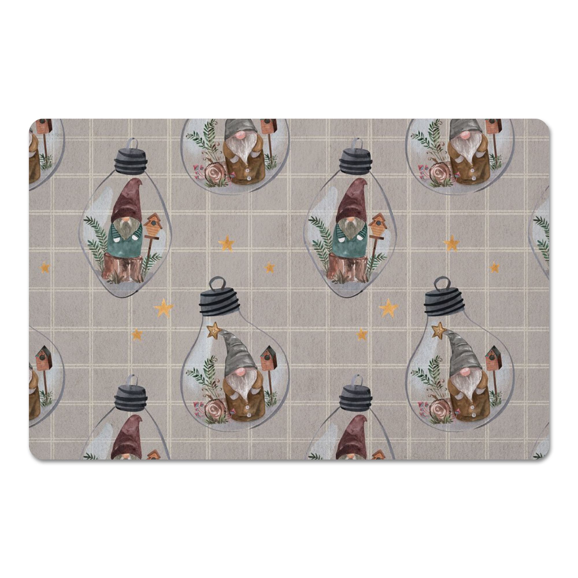 Gray & White Check Gnome Globe Pattern Floor Mat