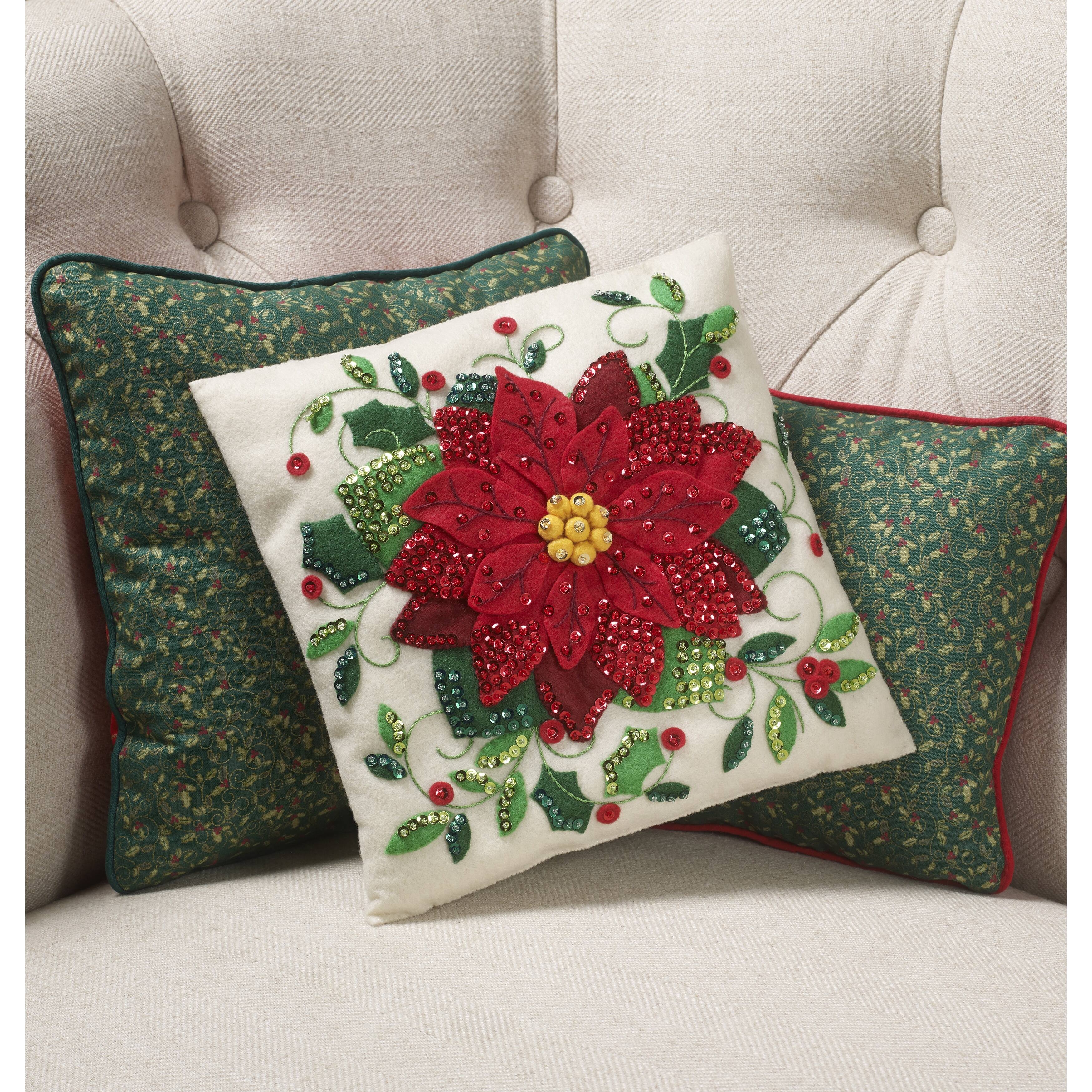 Bucilla® Elegant Poinsettia 10" Square Felt Pillow Applique Kit