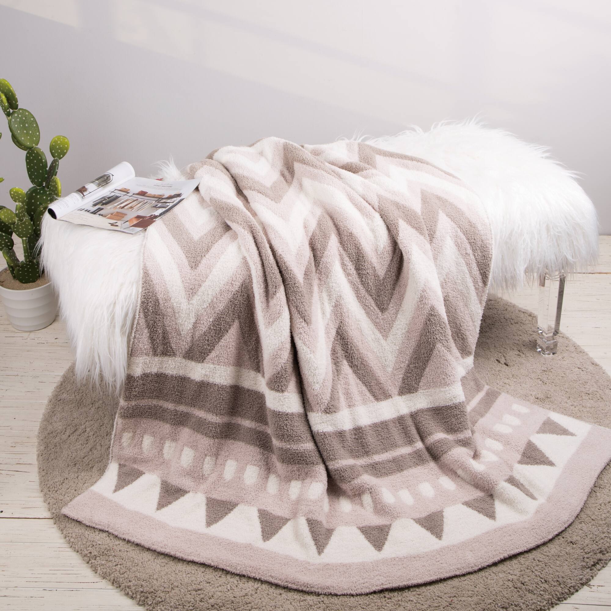 Glitzhome® Geometric Pattern Feather Yarn Throw Blanket Michaels