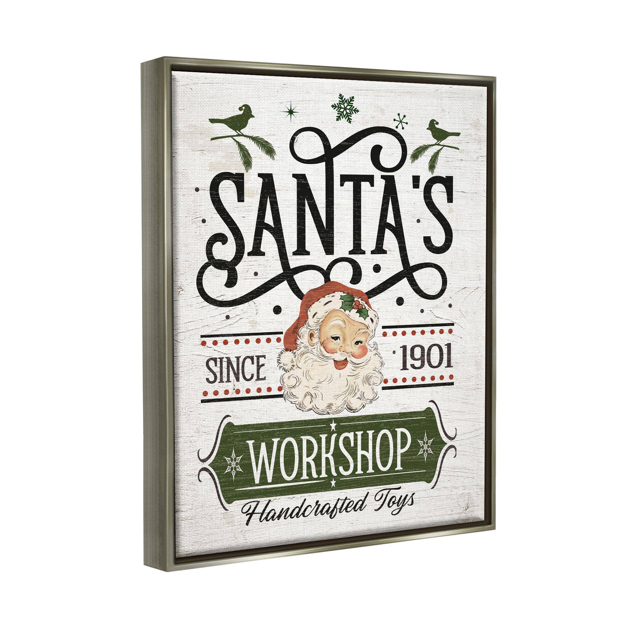 Stupell Industries Santa's Workshop Toys Vintage Signage Framed Floater Canvas Wall Art