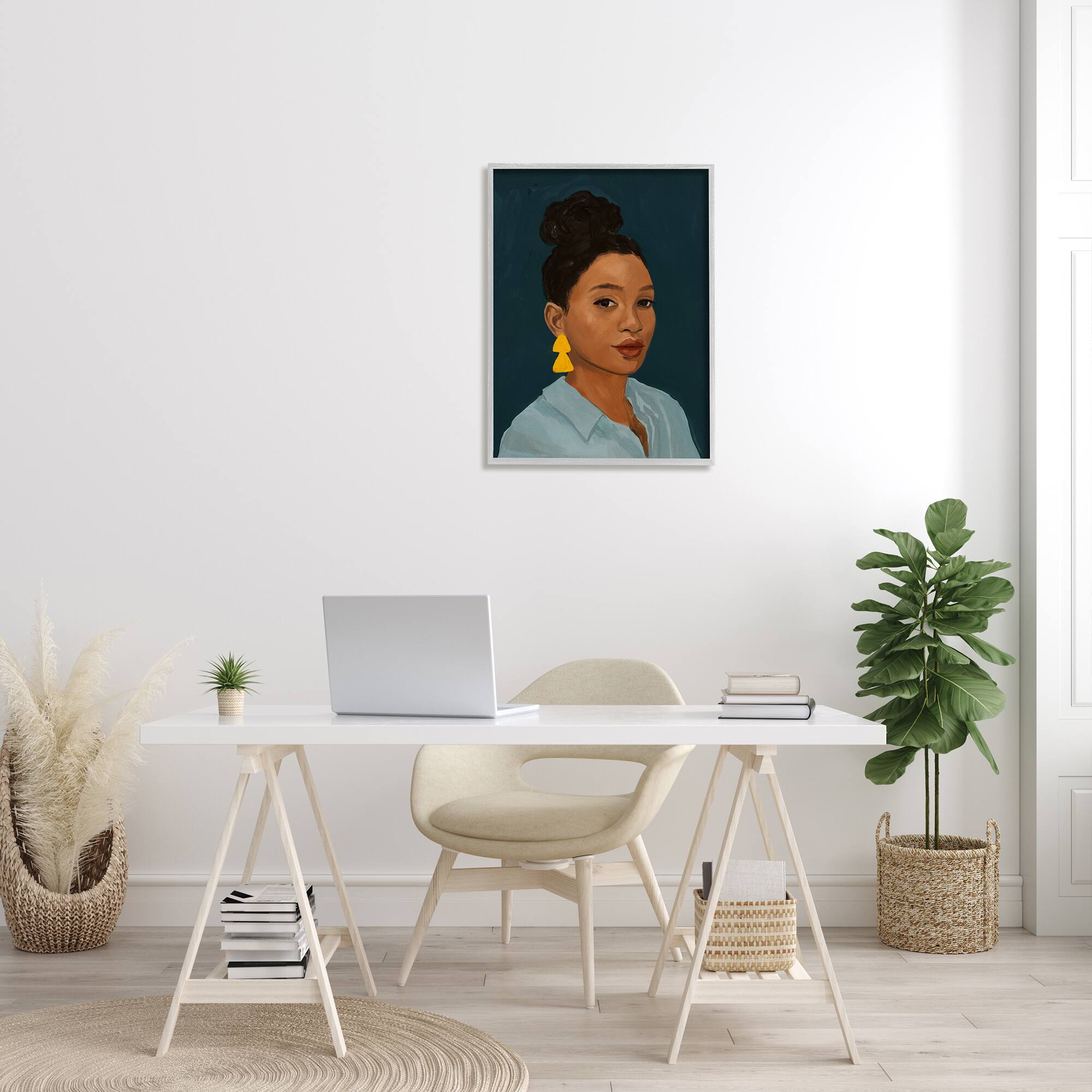 Stupell Industries Sophisticated Female Portrait With Yellow Triangle Earrings Framed Wall Art