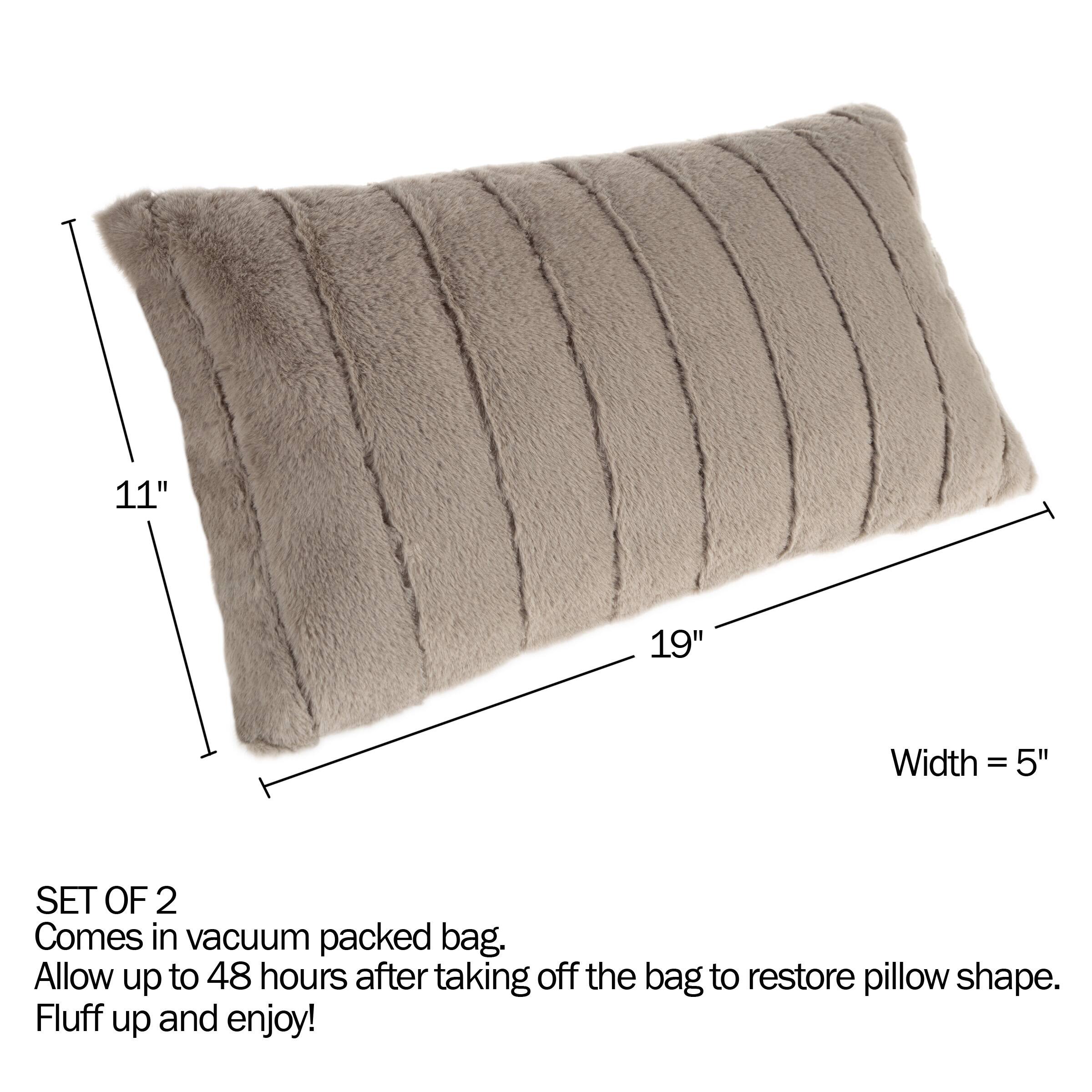 Hastings Home Gray Faux Rabbit Fur Lumbar Pillows, 2ct.