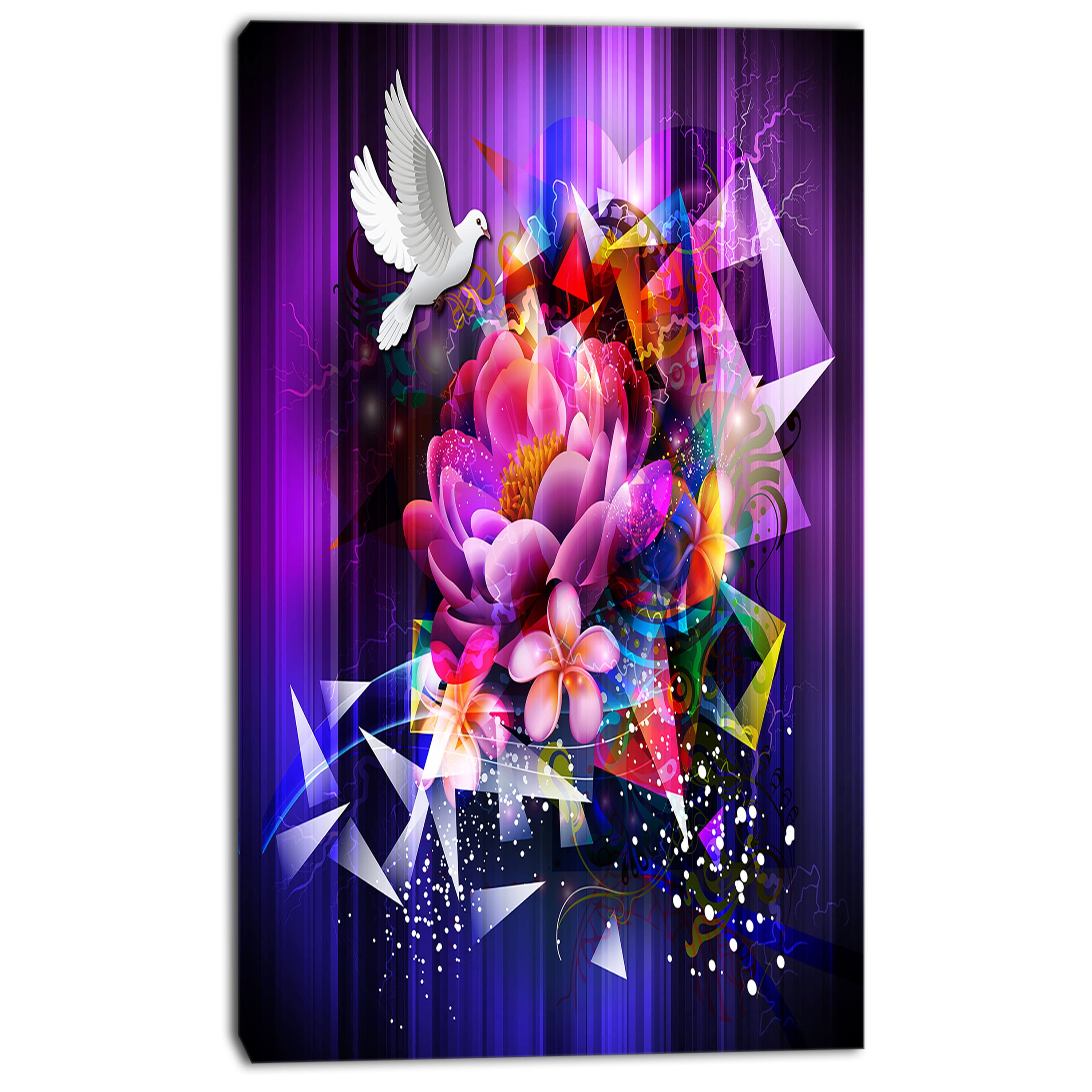 Designart - Abstract Floral Design with Dove - Floral Canvas Art print