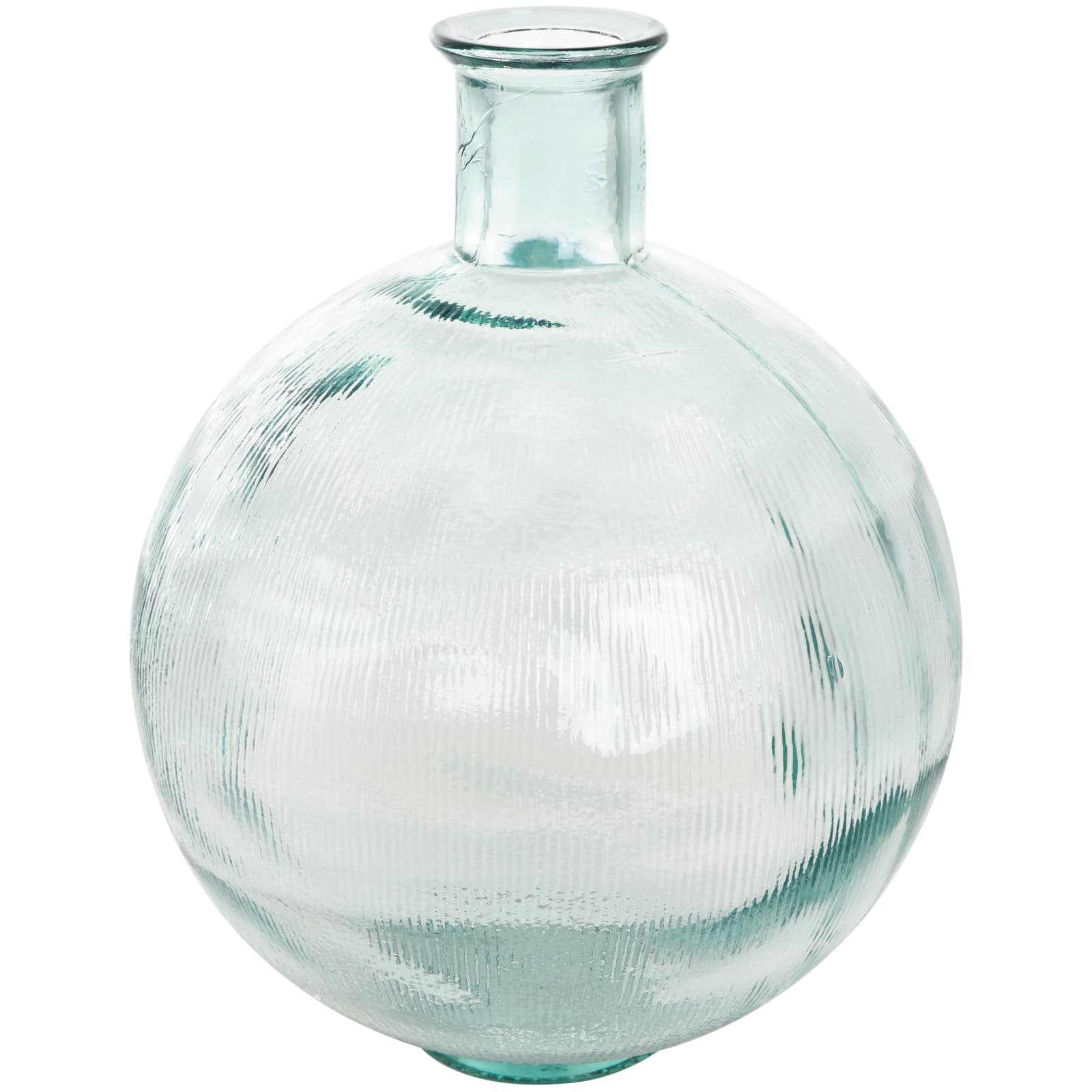 17" Clear Ribbed Round Glass Spanish Vase