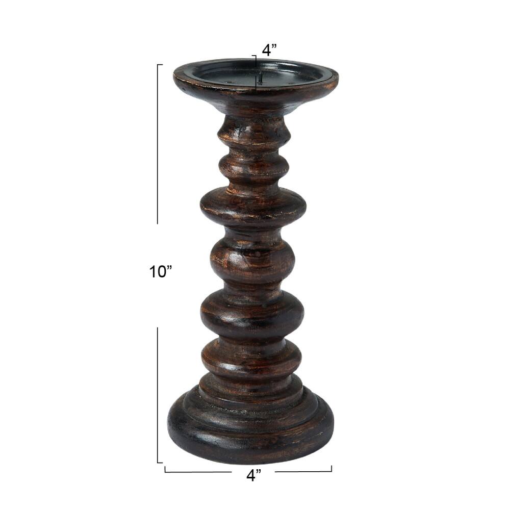 Hello Honey® 9" Natural Carved Wood Pillar Candle Holder