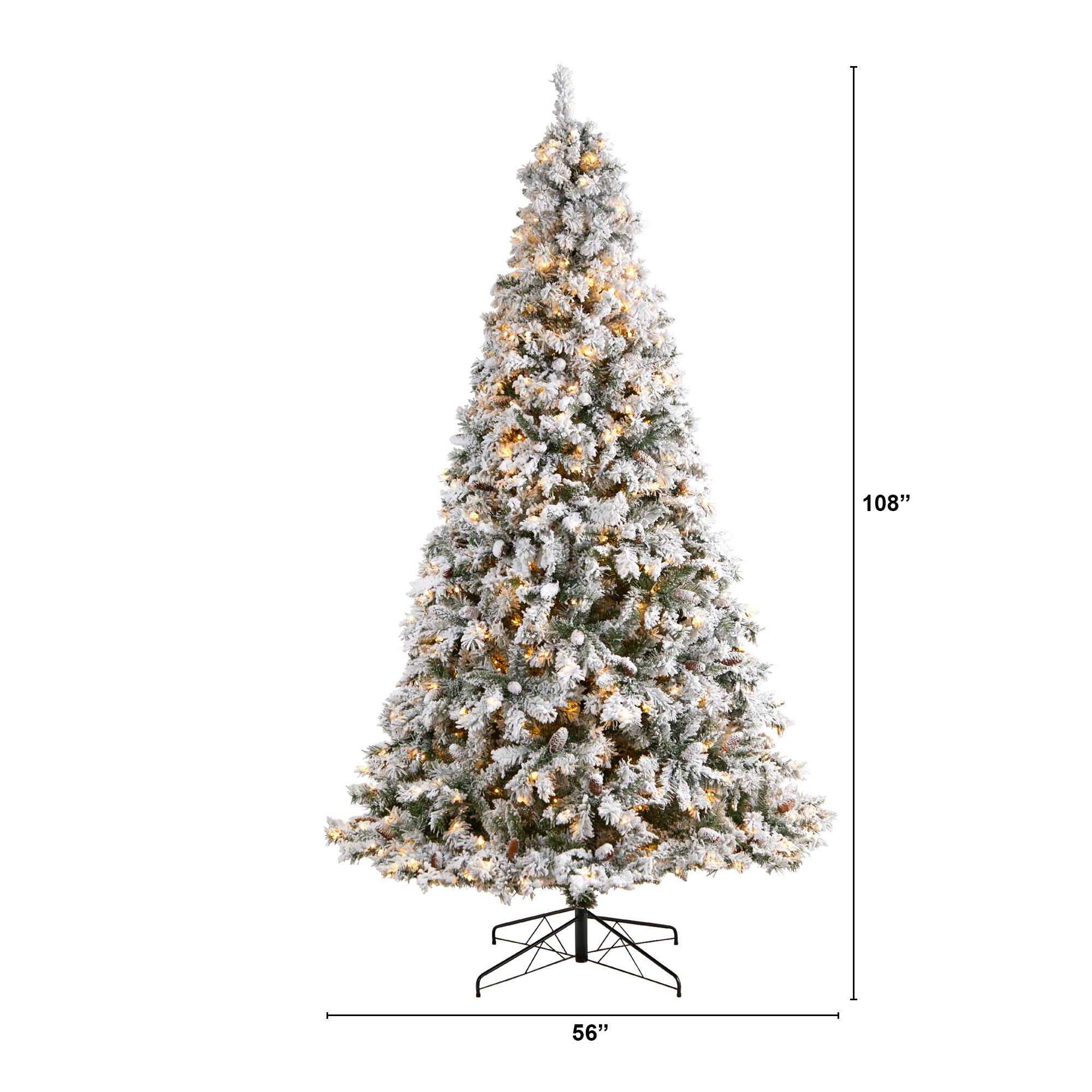 9ft. Pre-Lit Flocked White River Mountain Pine Artificial Christmas Tree, Clear LED Lights
