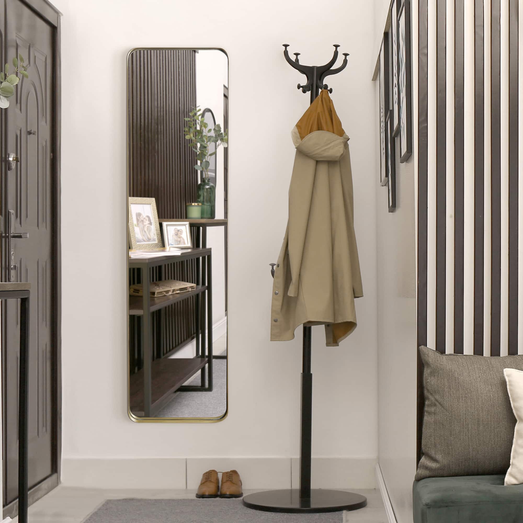 Gold Steel Freestanding Full Length Floor Mirror with Easel, 16" x 63"