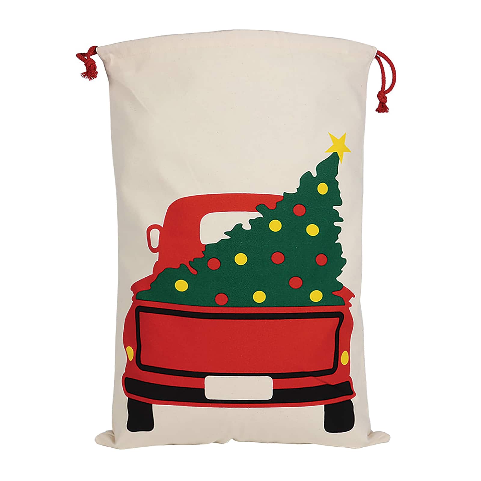 Personality Case&#x2122; 19&#x22; x 26&#x22; Red Truck Tree Cotton Christmas Drawstring Bag