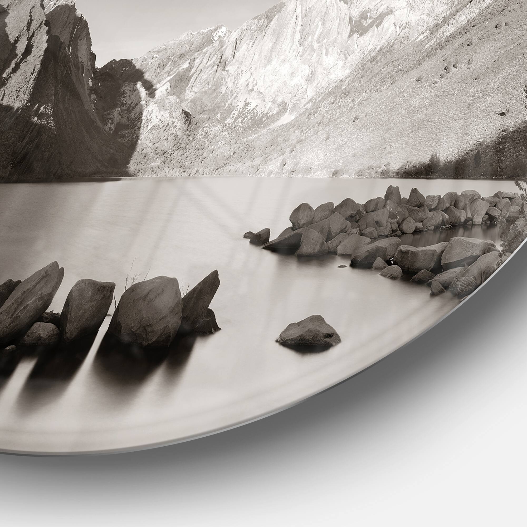 Designart - Snow Mountain Lake Panorama' Disc Large Landscape Metal Circle Wall Art