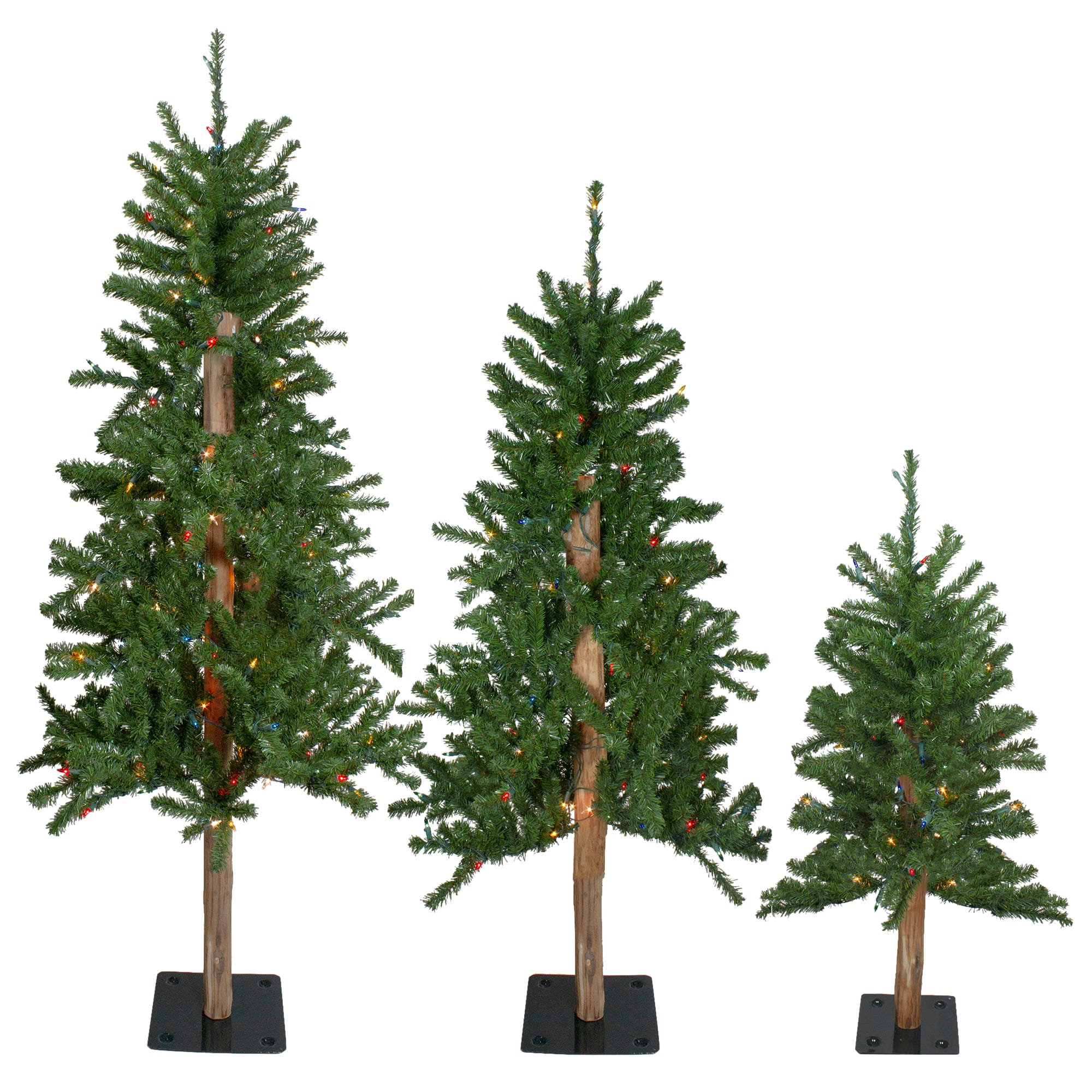 3 Pack Pre-Lit Alpine Artificial Christmas Tree Set, Multicolor Lights