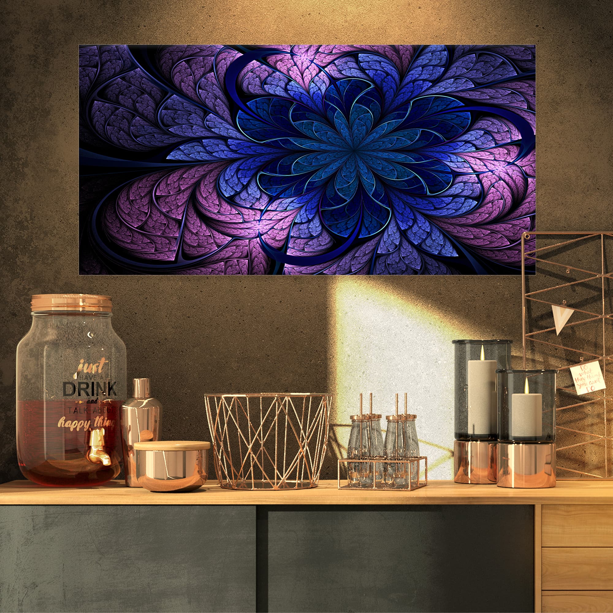 Designart - Blue Purple Digital Art Fractal Flower - Floral Canvas Art Print