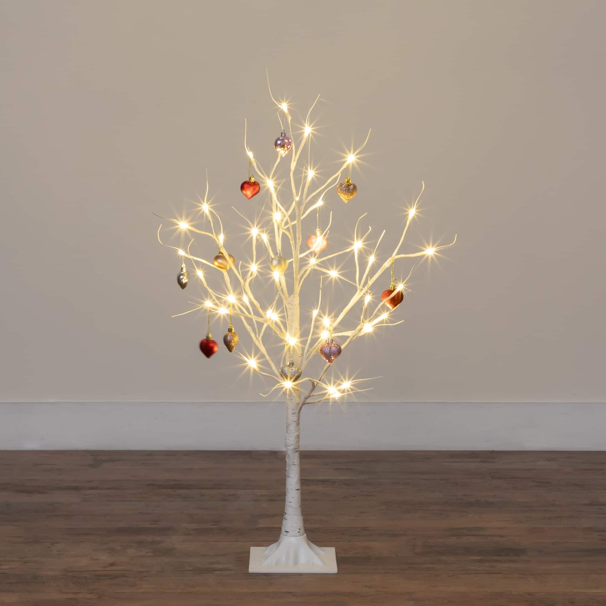 3ft. Pre-Lit Artificial Valentine's Day Twig Tree with 40 Warm White LED Lights and Heart Ornaments