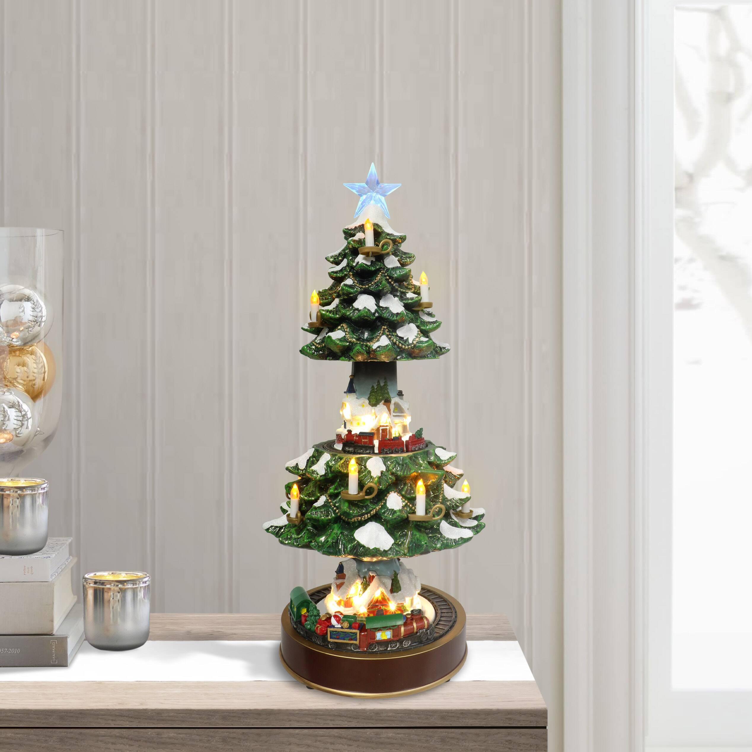 22" Animated Musical Christmas Tree Village with Moving Trains