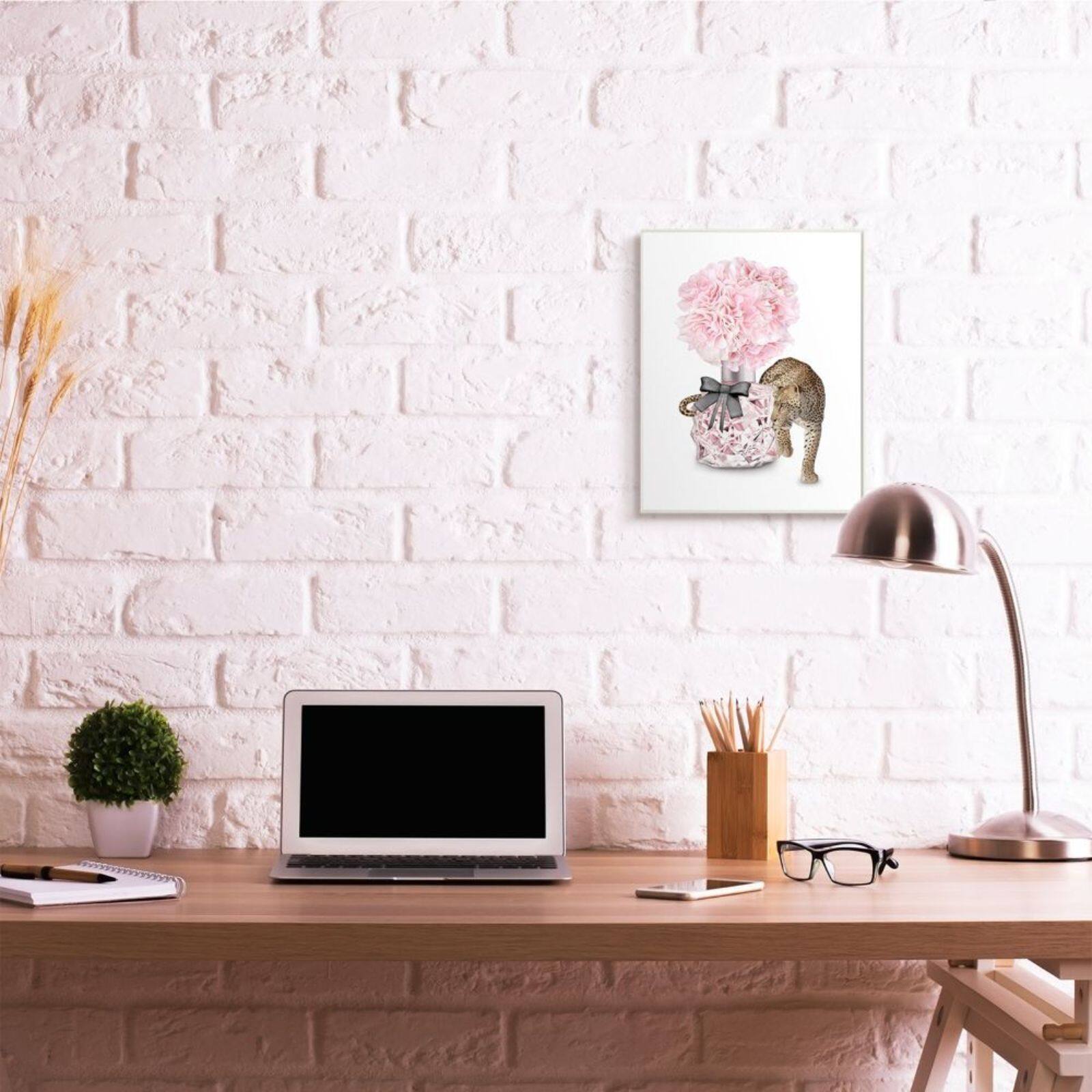 Stupell Industries Pink Fashion Floral Bouquet Leopard Wooden Wall Plaque