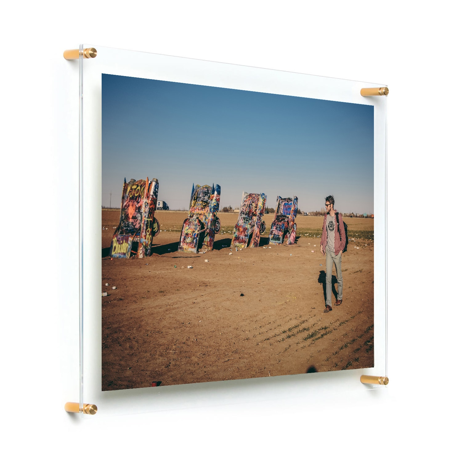 Wexel Art Double Panel Clear Acrylic Floating Wall Frame with Gold Hardware