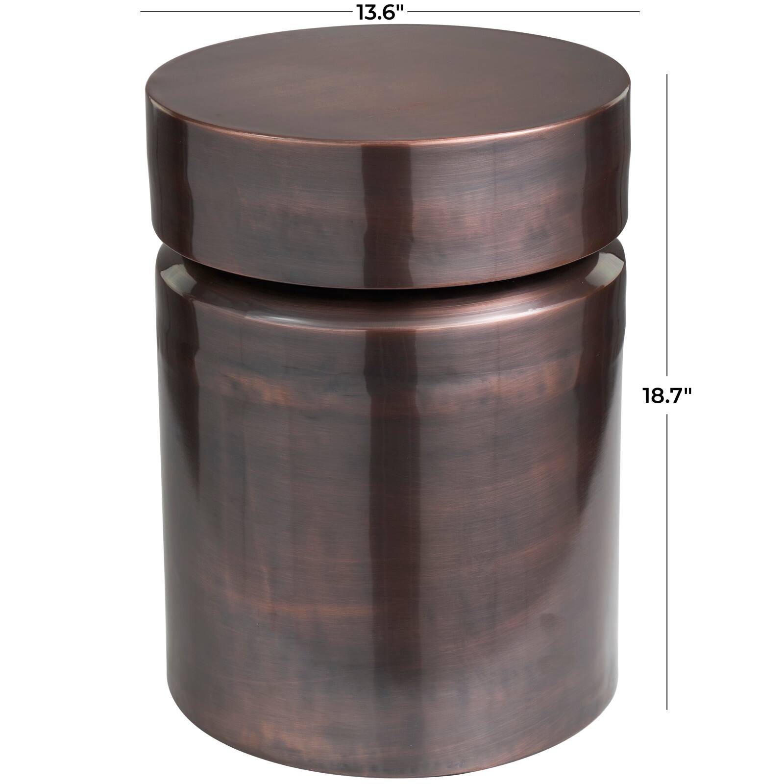 19&#x22; Copper Metal Drum Accent Table