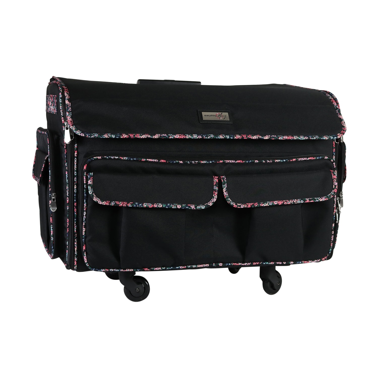 Everything Mary Black Floral XXL Rolling Sewing Tote Sewing Machine