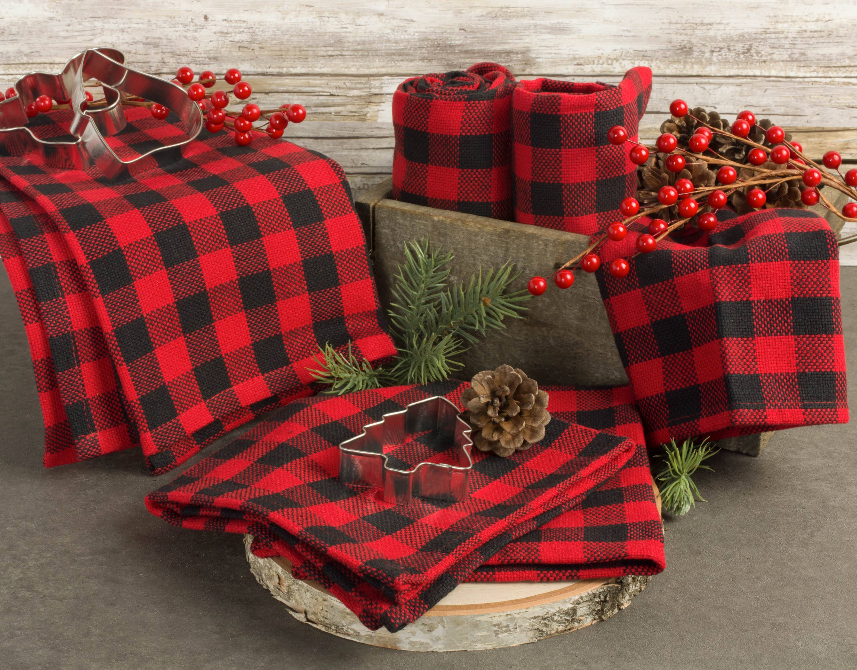DII® Tango Red Logger Check Dishtowel & Dishcloth Set