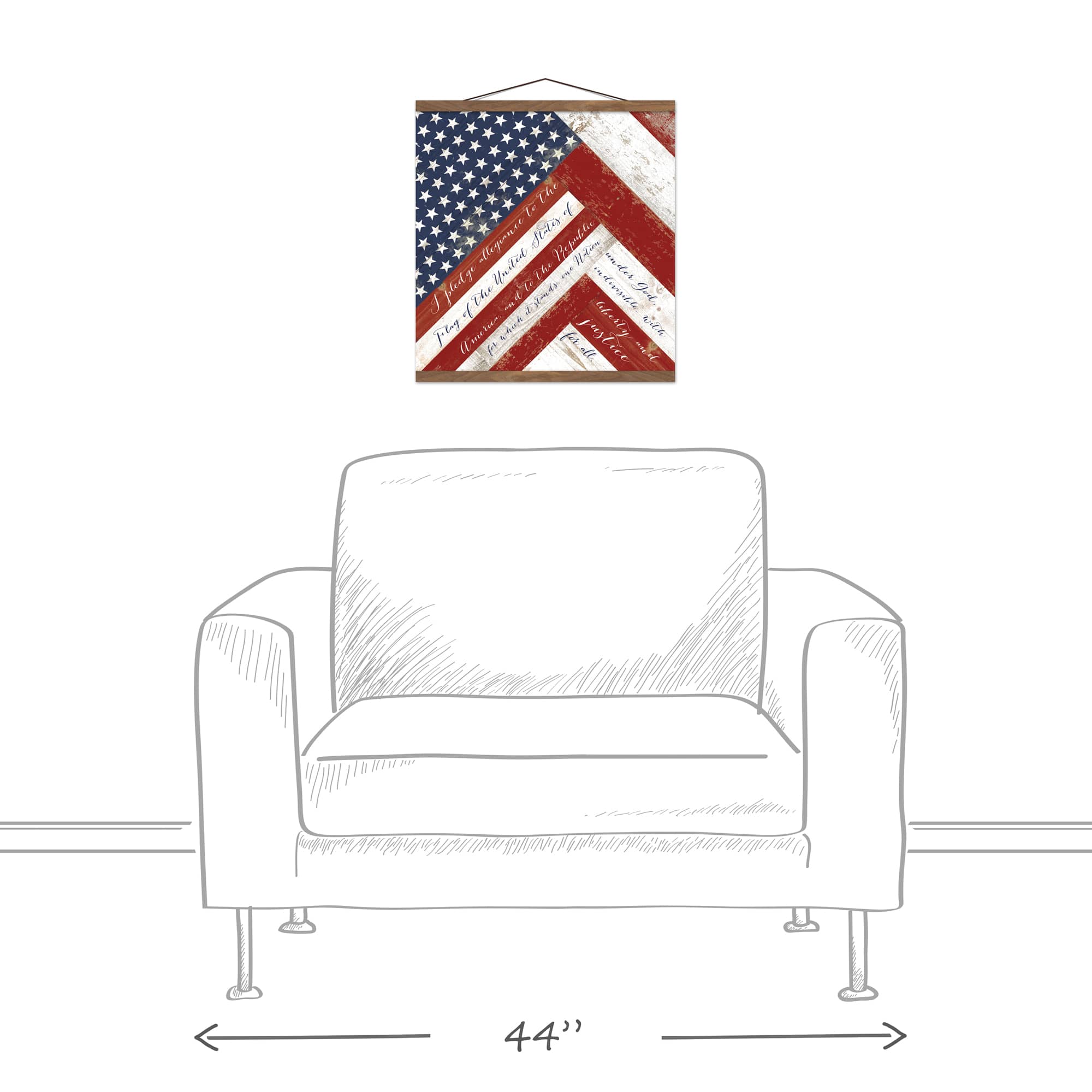 American Flag Pledge Teak Hanging Canvas