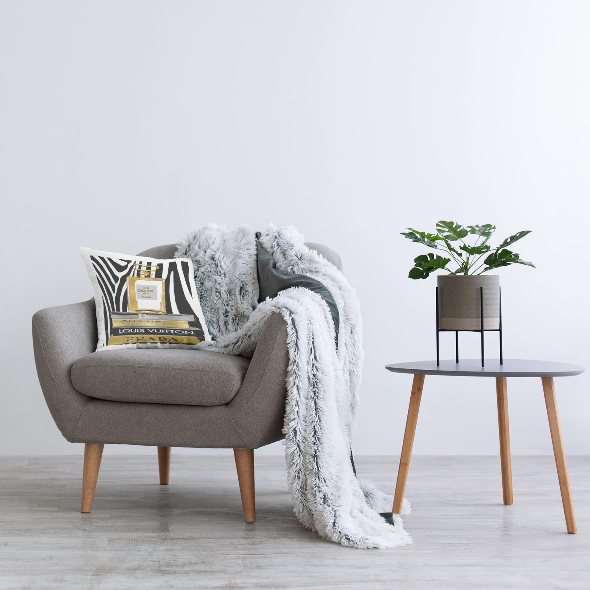 Stupell Industries Glam Fragrance Fashion Book Stack Black Zebra Print Throw Pillow 18" x 18"