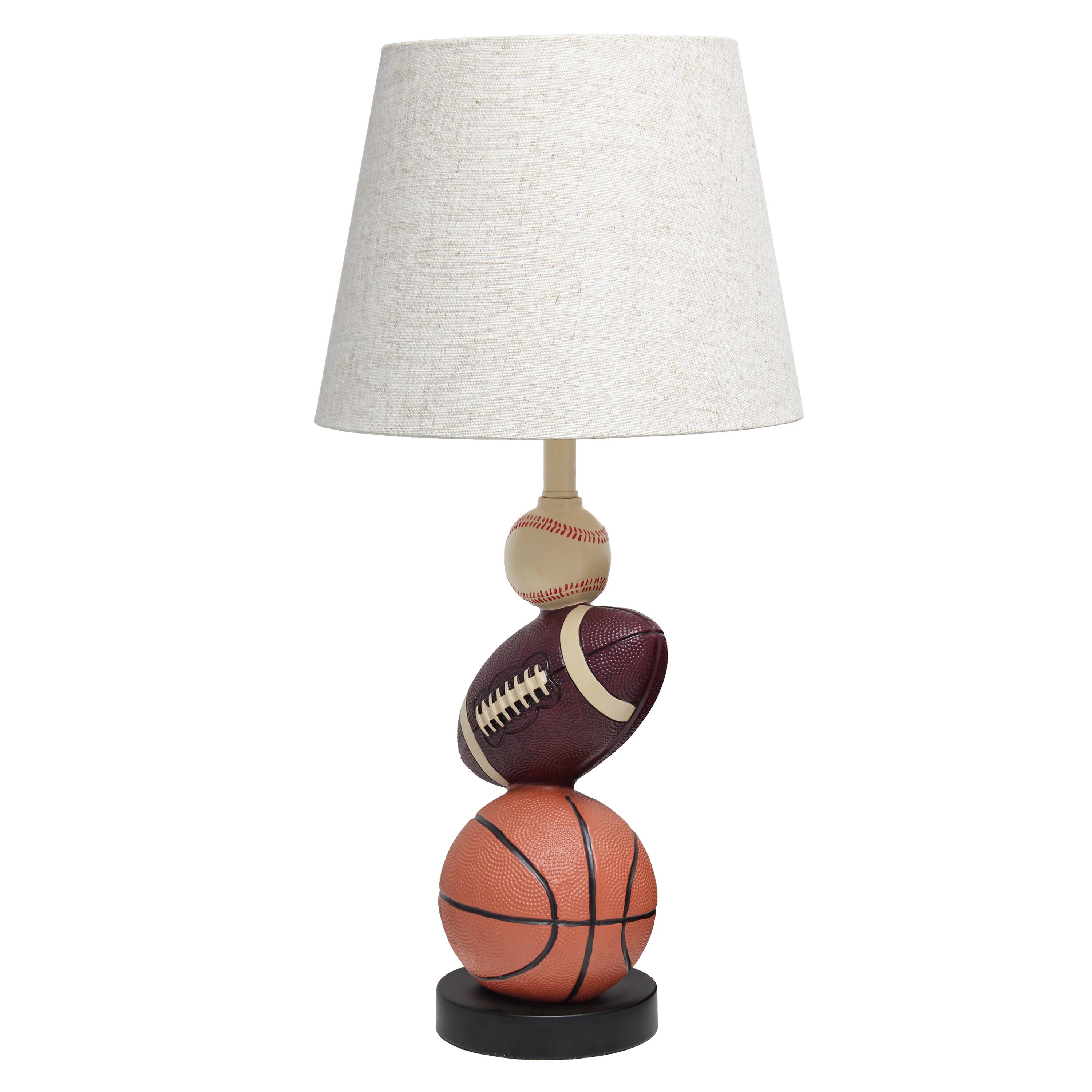 Simple Designs&#x2122; 22&#x22; Basketball, Baseball, Football Table Lamp with Beige Shade