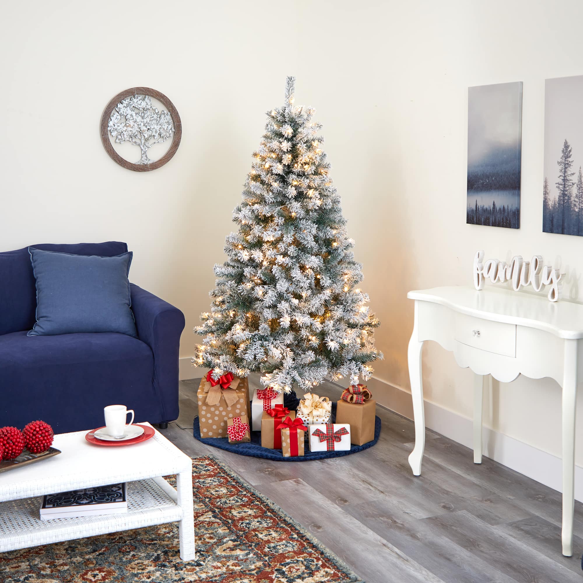 6ft. Pre-lit Flocked Rock Springs Spruce Artificial Christmas Tree with Clear LED Lights