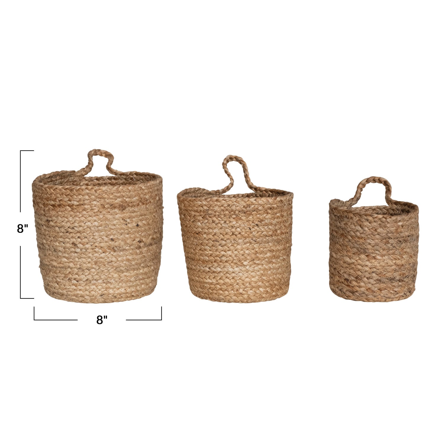 Natural Round Braided Jute Nesting Baskets with Handles Set