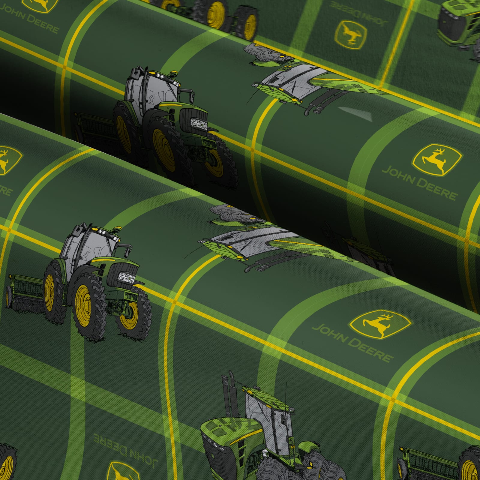 John Deere Square Plaid Tractors Cotton Fabric