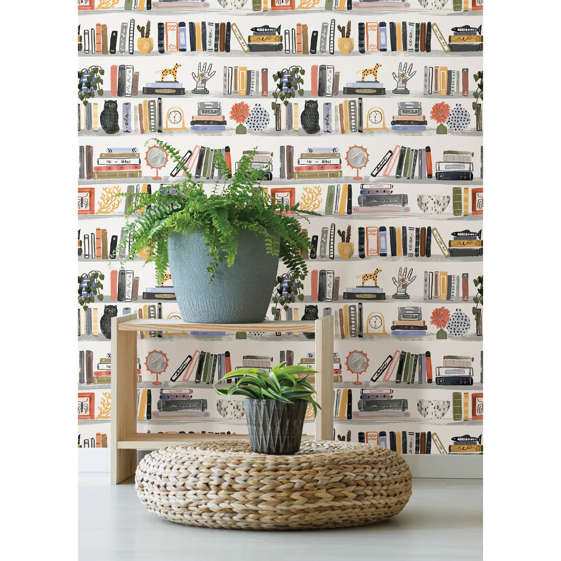 NuWallpaper Painterly Yellow Shelf Stories Novelty Peel &#x26; Stick Wallpaper