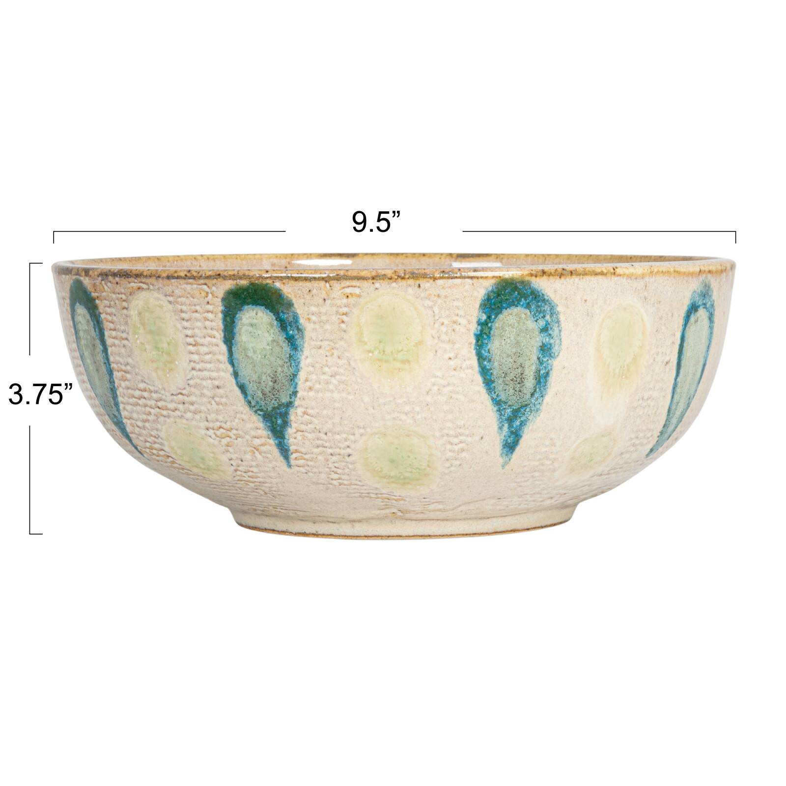 Hello Honey&#xAE; Tan &#x26; Marine Round Geometric Stoneware Bowl