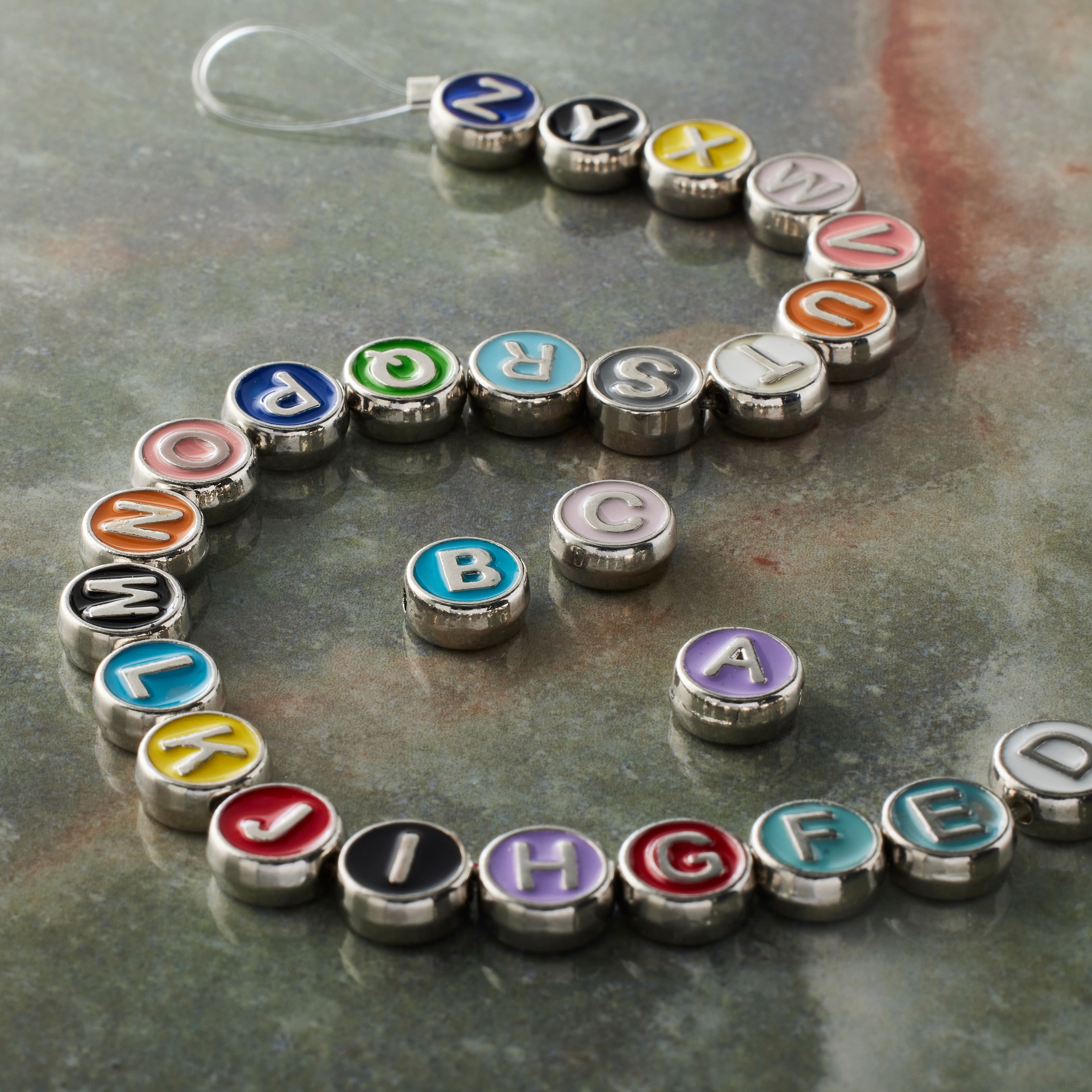 12 Packs: 26 ct. (312 total) Multicolor &#x26; Rhodium Alphabet Disc Beads, 8mm by Bead Landing&#x2122;
