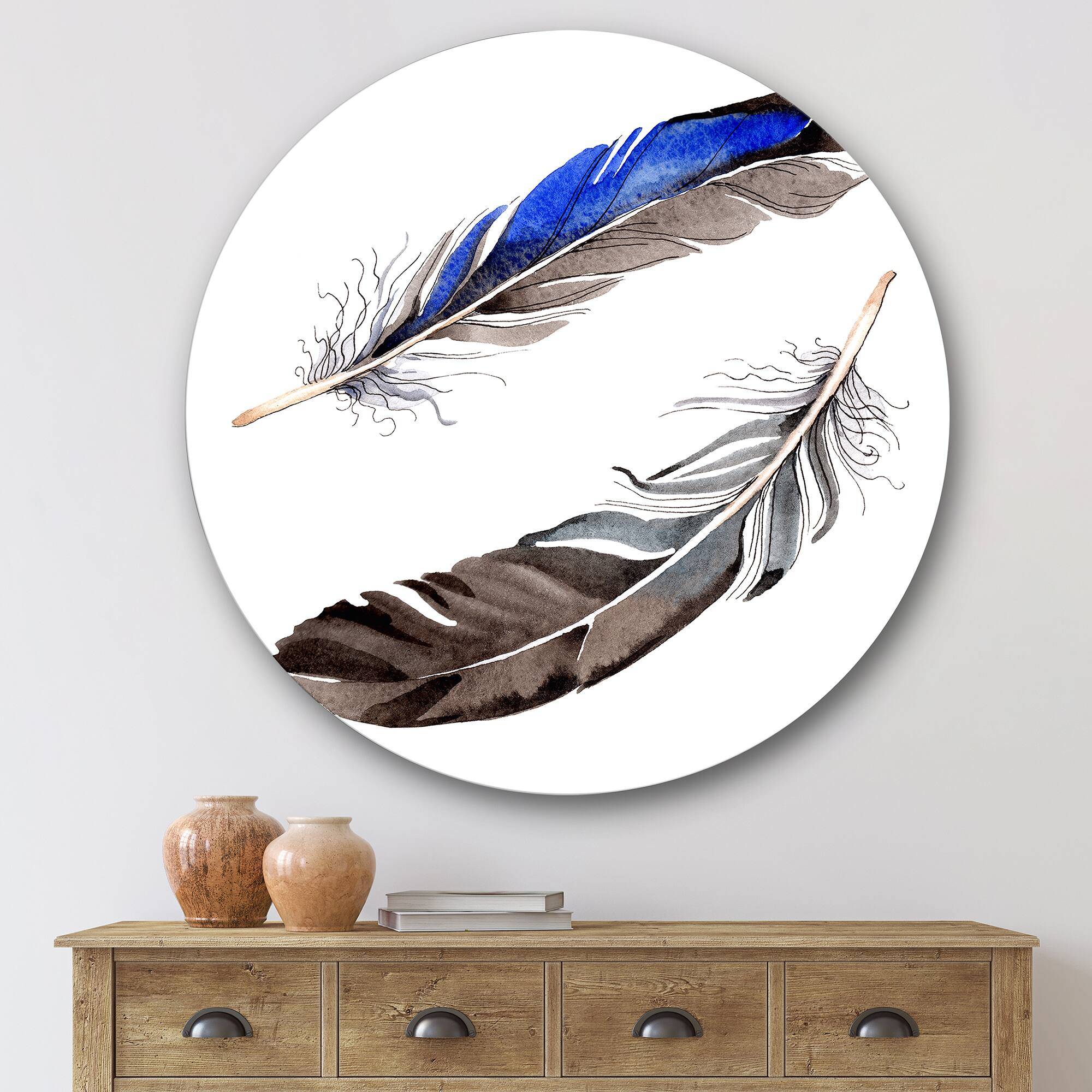 Designart - Colourful Boho Feathers III - Bohemian &#x26; Eclectic Metal Circle Wall Art
