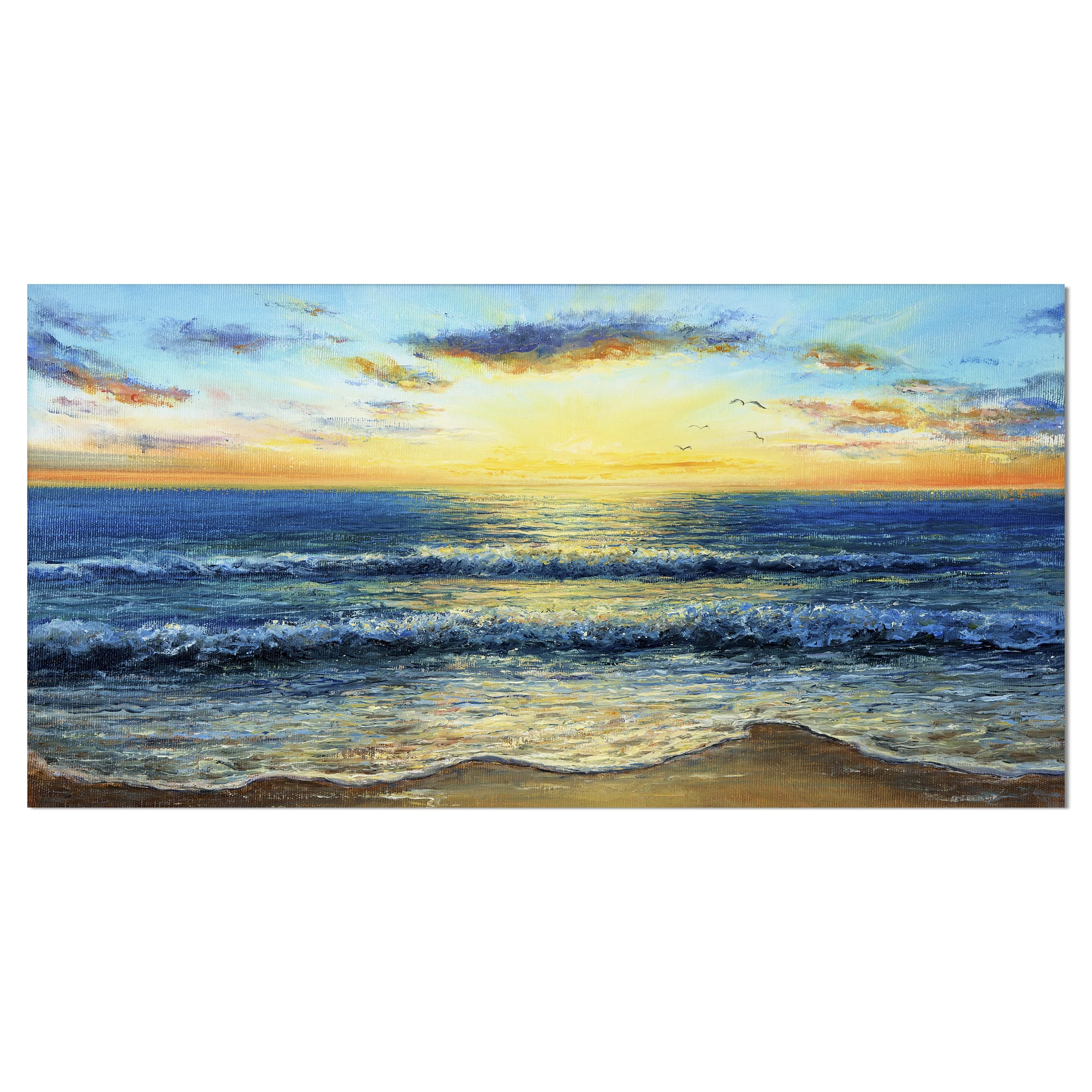 Designart - Ocean and waves at Sunrise - Sea & Shore Painting Print on Wrapped Canvas