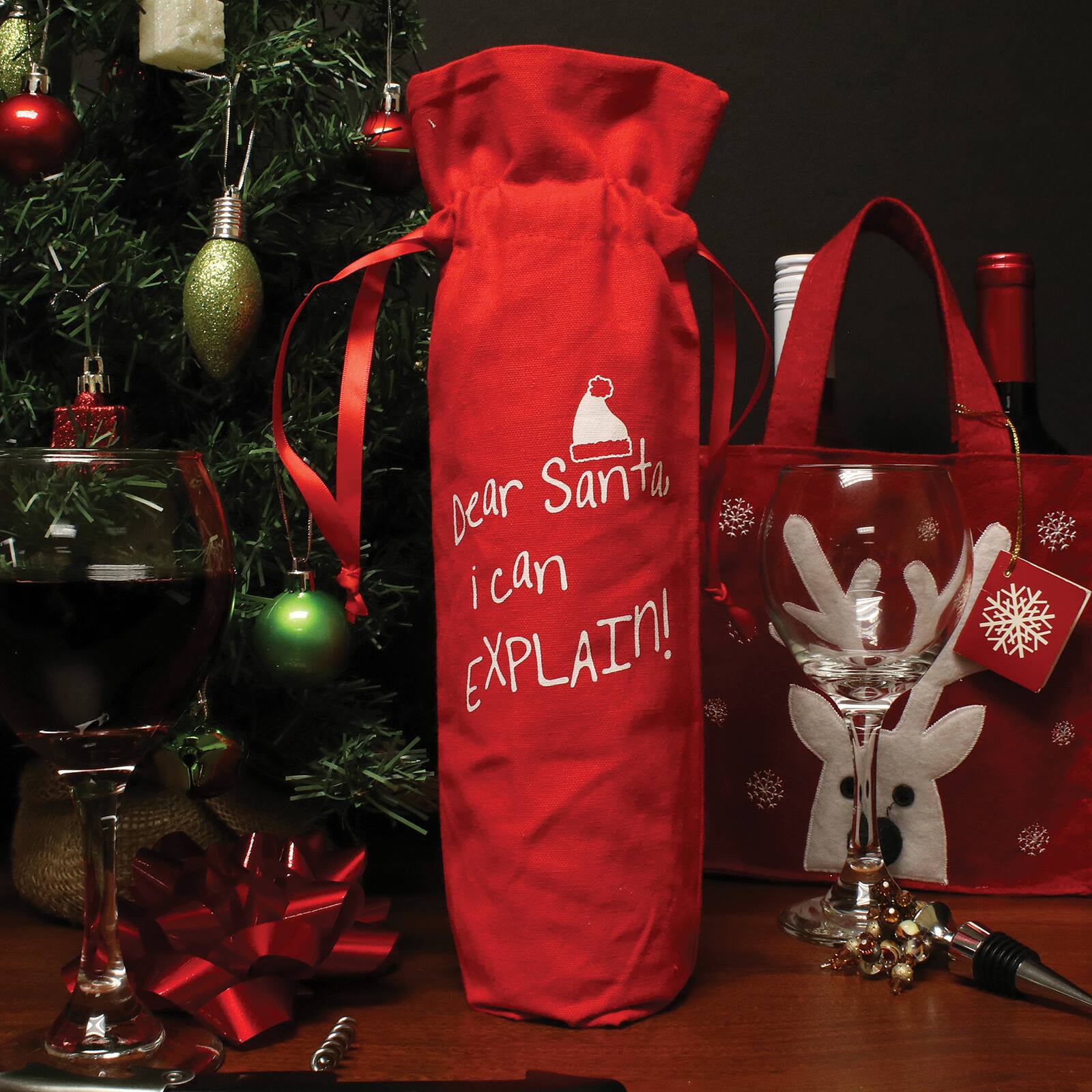 Personality Case™ Red Dear Santa Wine Bag