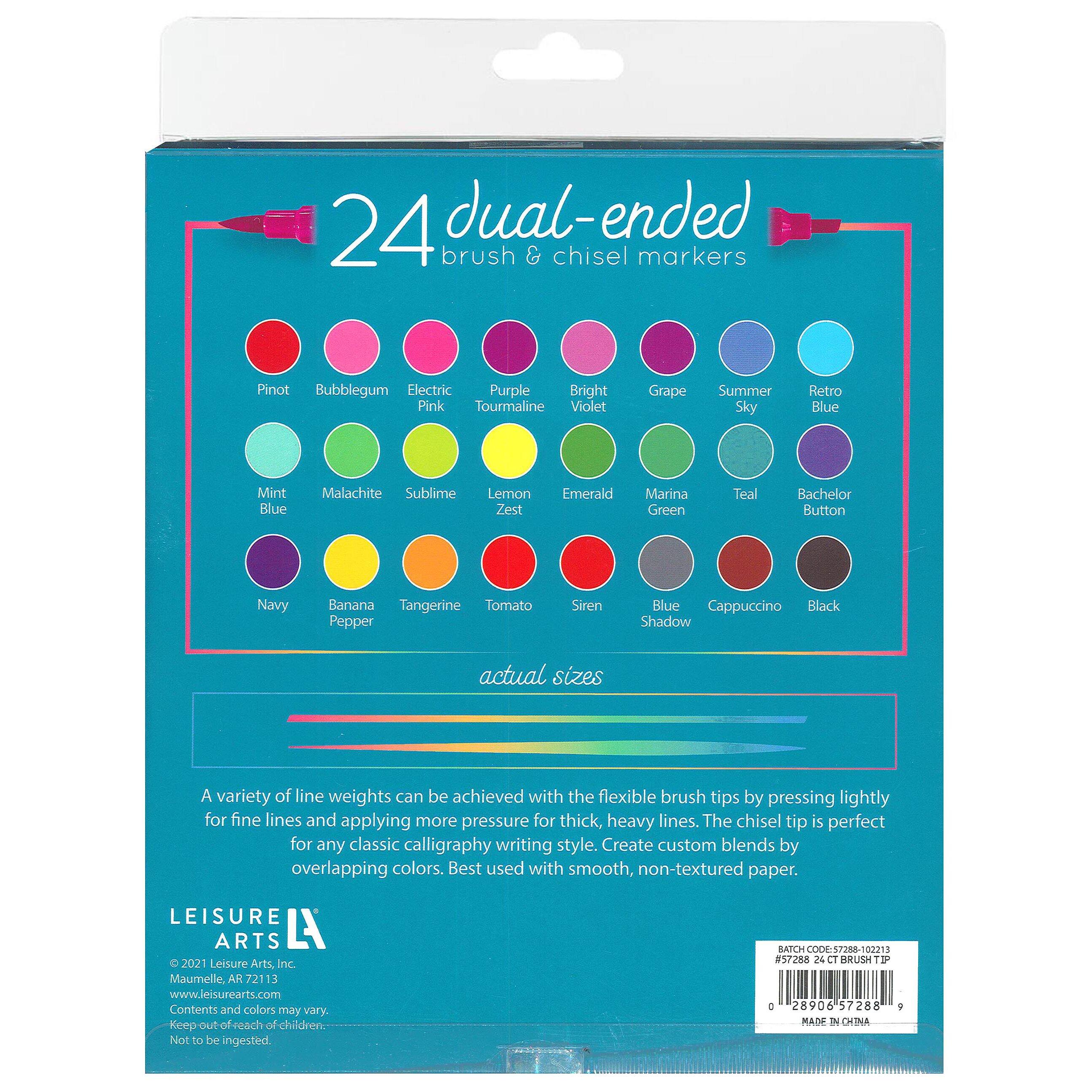 Leisure Arts&#xAE; 24 Color Brush &#x26; Chisel Dual Tip Marker Set