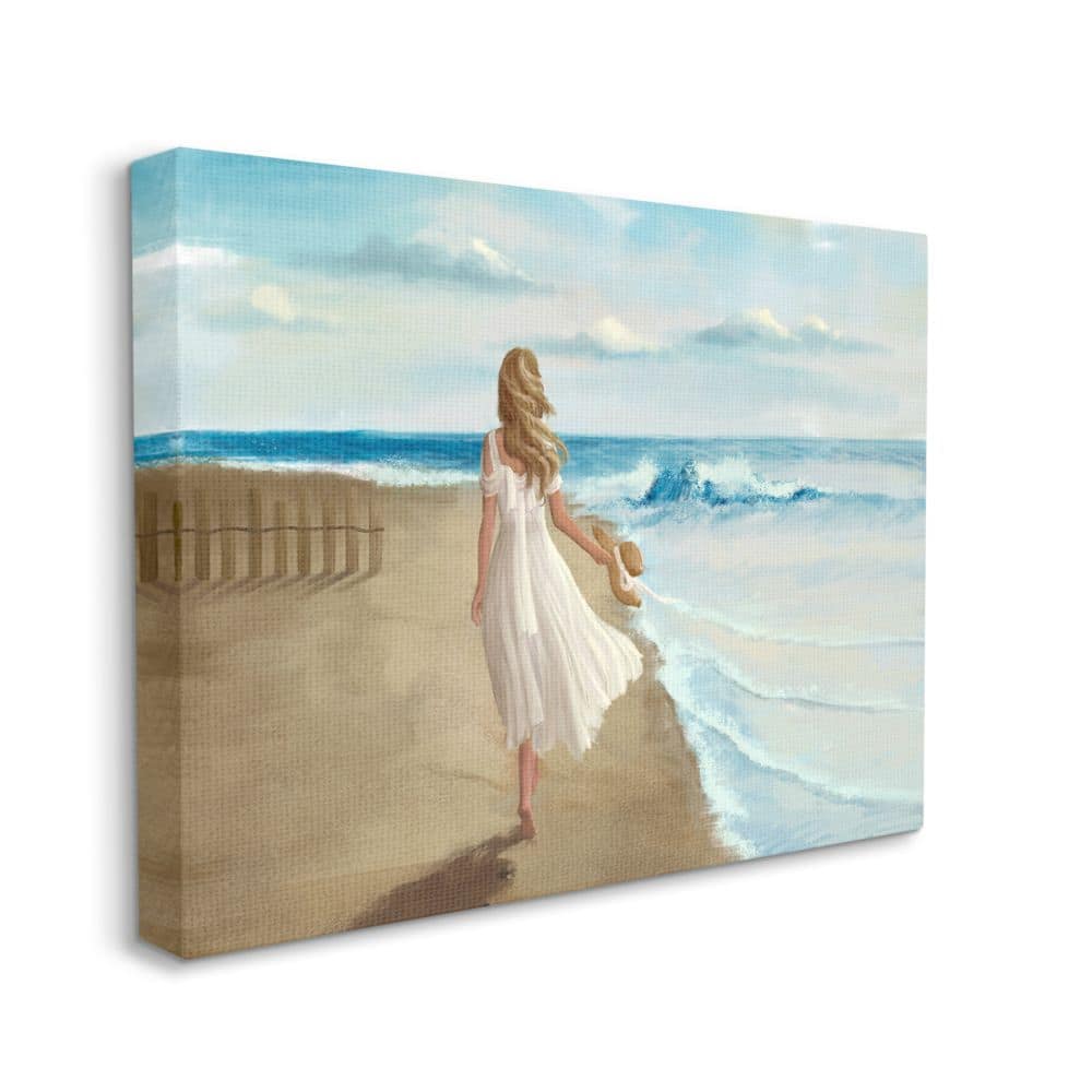 Stupell Industries Walk On The Beach Blue Ocean Painting Canvas Wall Art