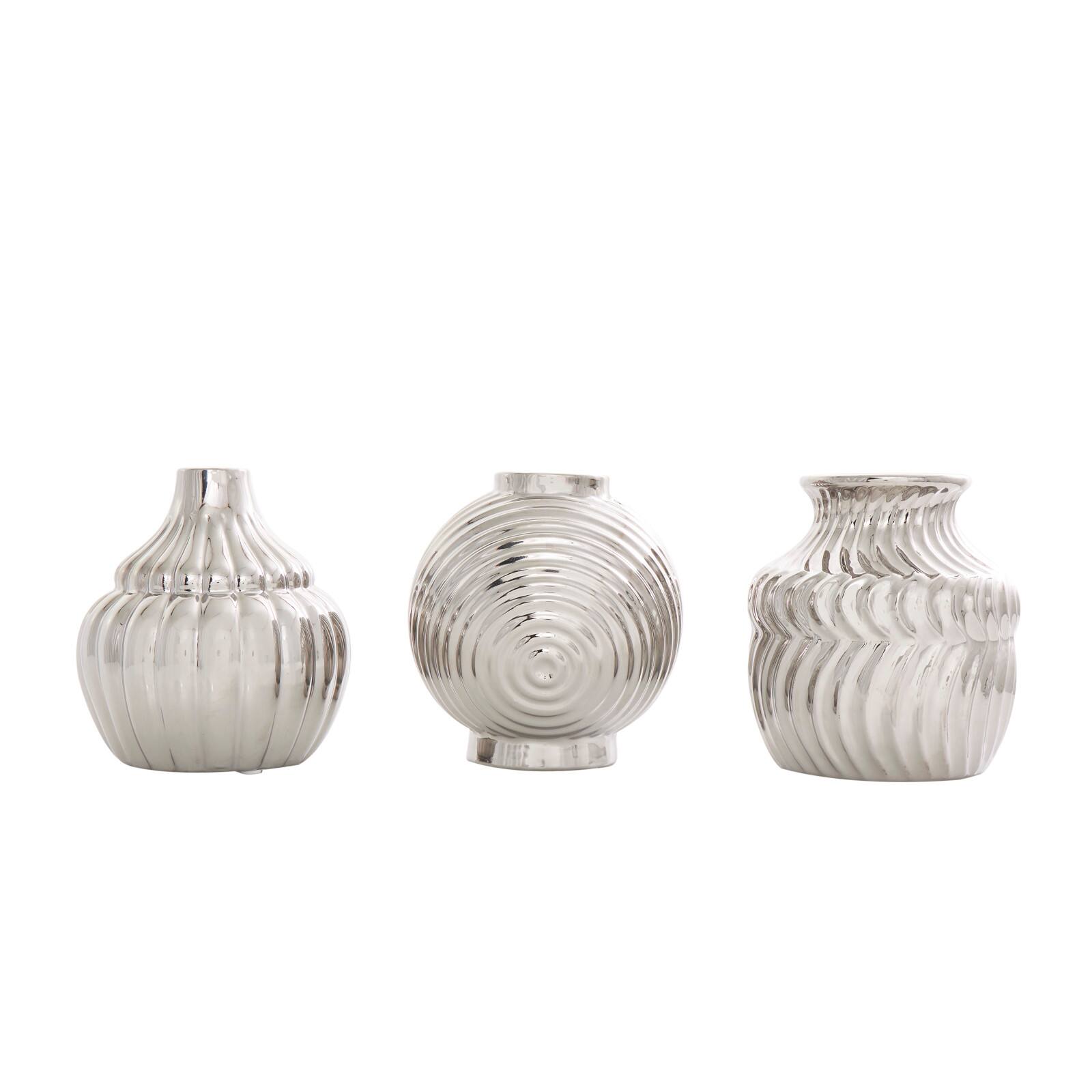 Silver Ceramic Abstract Textured Vase Set