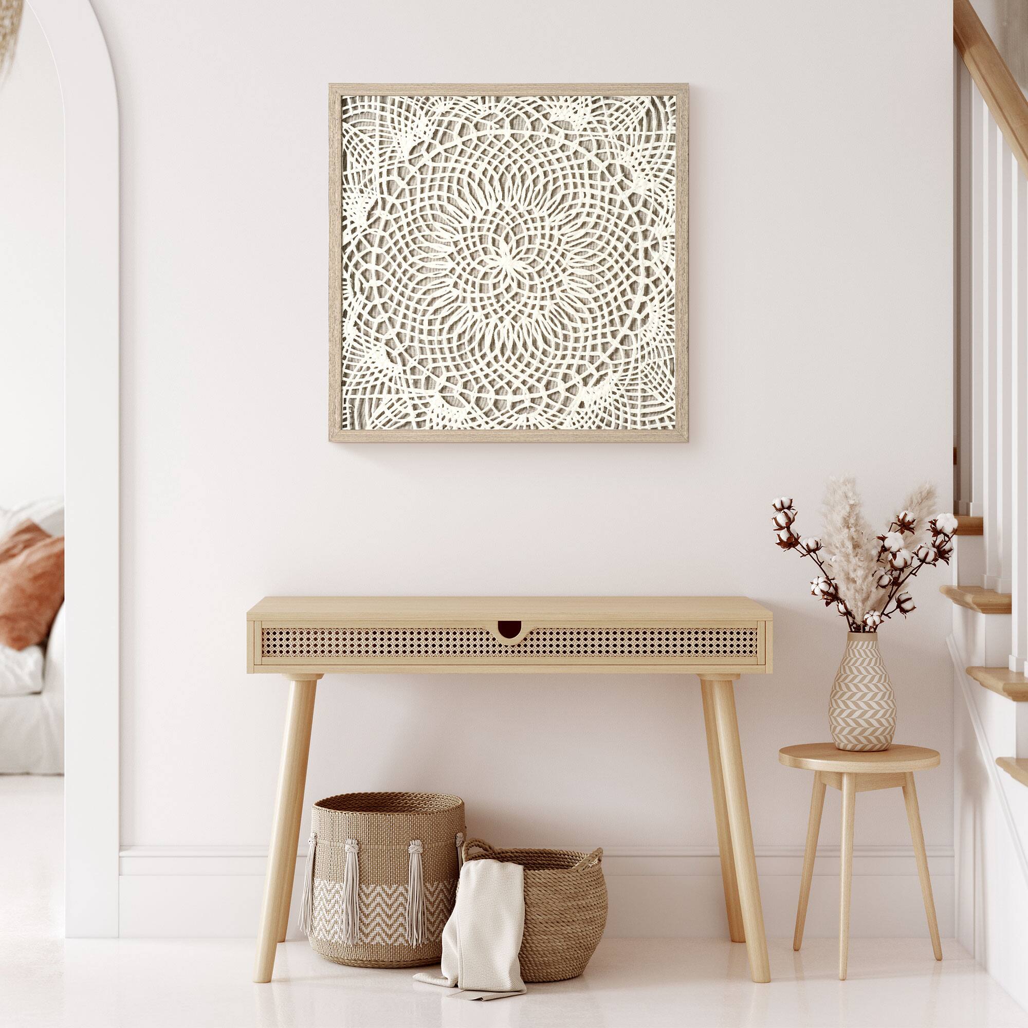 Boho Framed Natural Rice Paper Wall Art