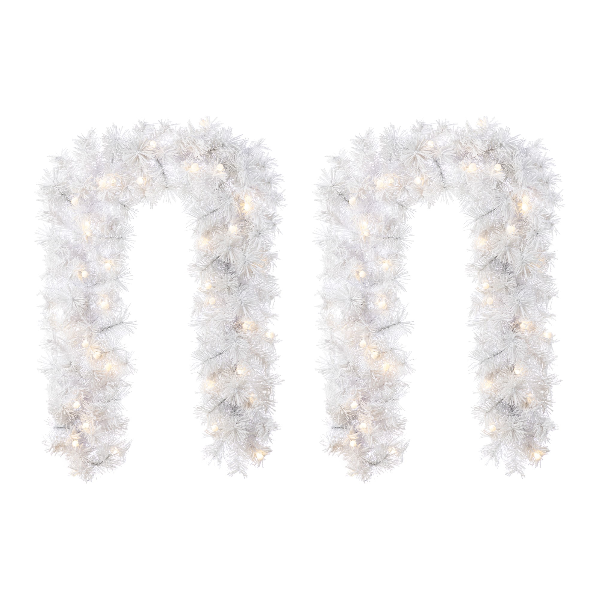 Glitzhome&#xAE; 6ft Pre-Lit Snow Flocked White Pine Christmas Garland with Timer, 2ct.