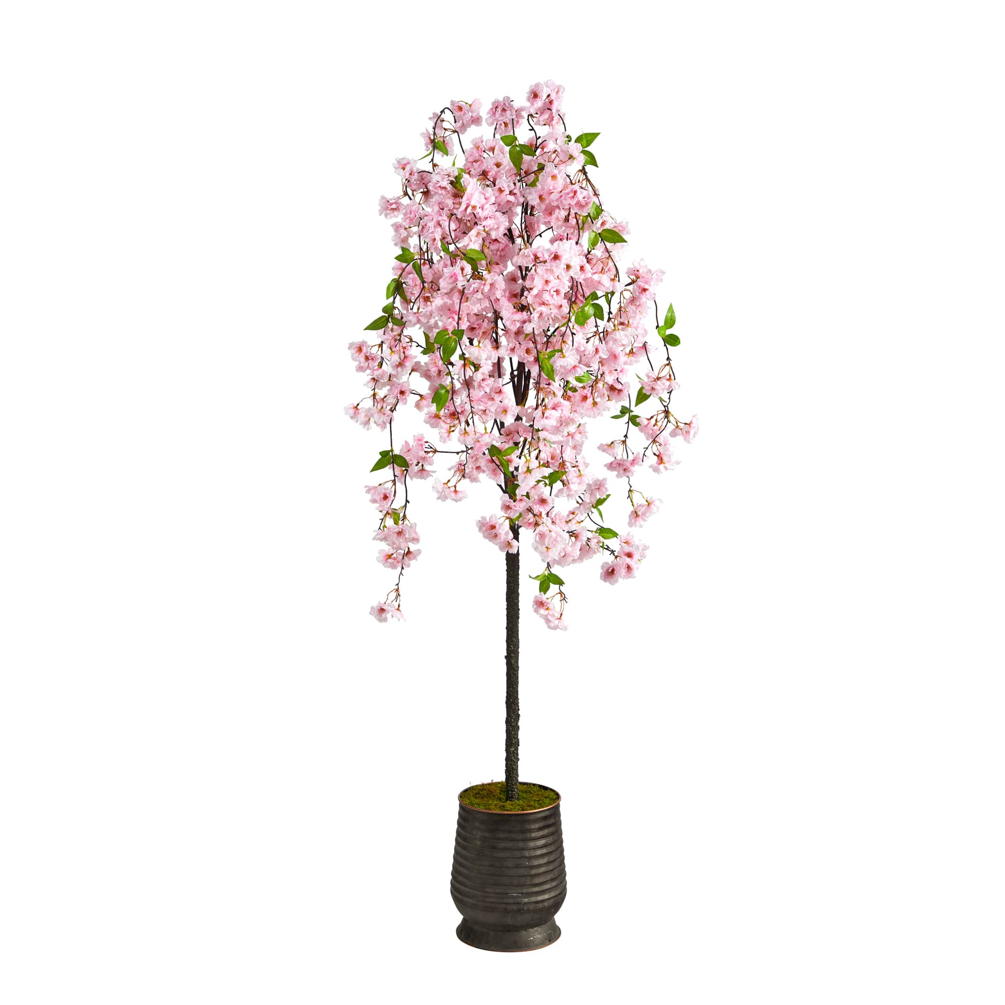 6ft. Cherry Blossom Artificial Tree in Ribbed Metal Planter