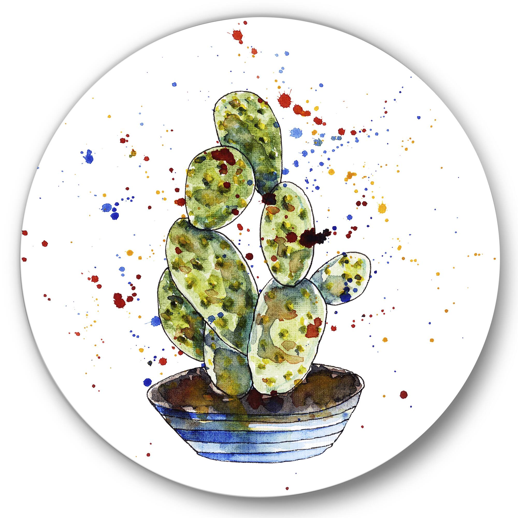 Designart - Cactus Houseplant - Traditional Metal Circle Wall Art