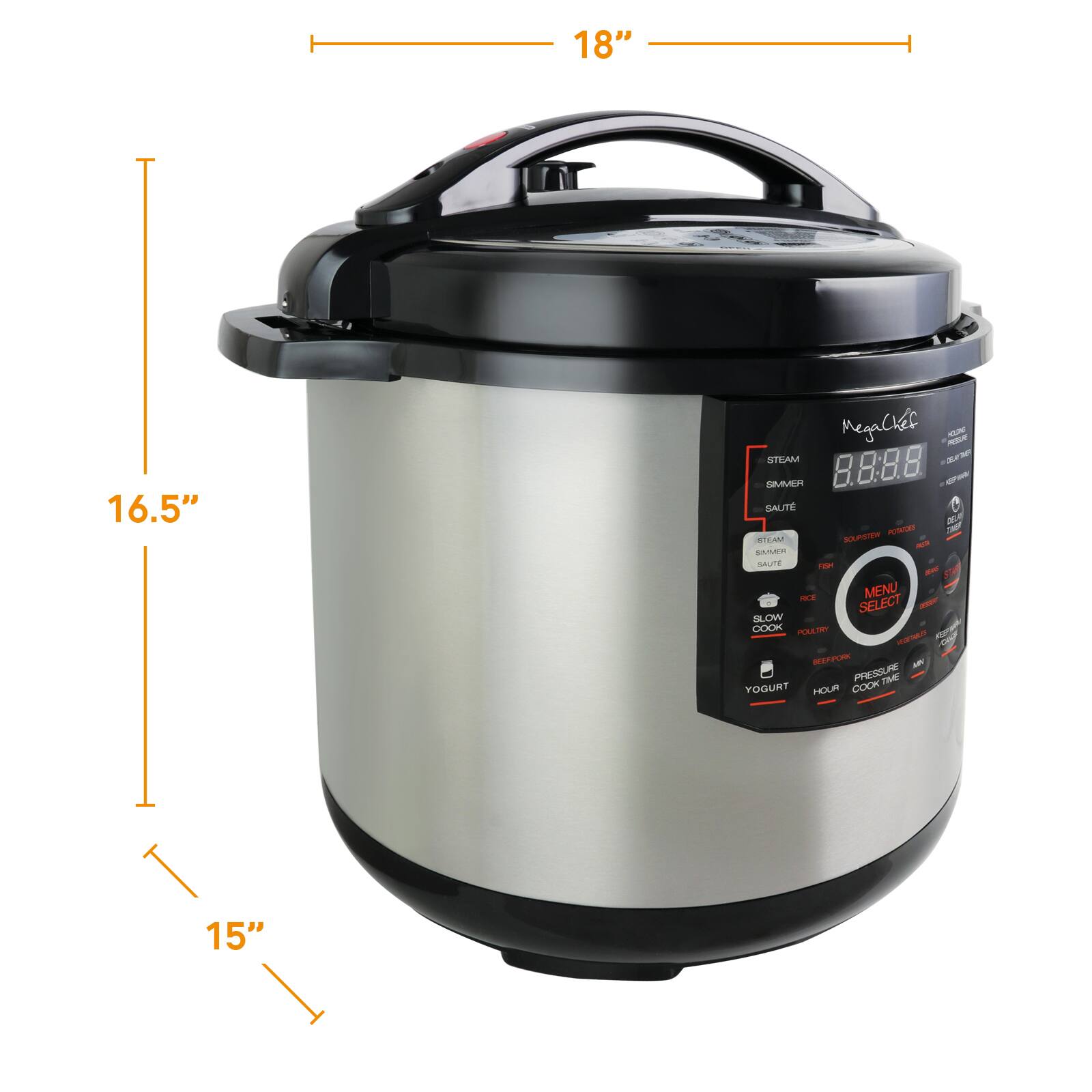 Megachef 12qt. Steel Digital Pressure Cooker With 15 Presets &#x26; Glass Lid