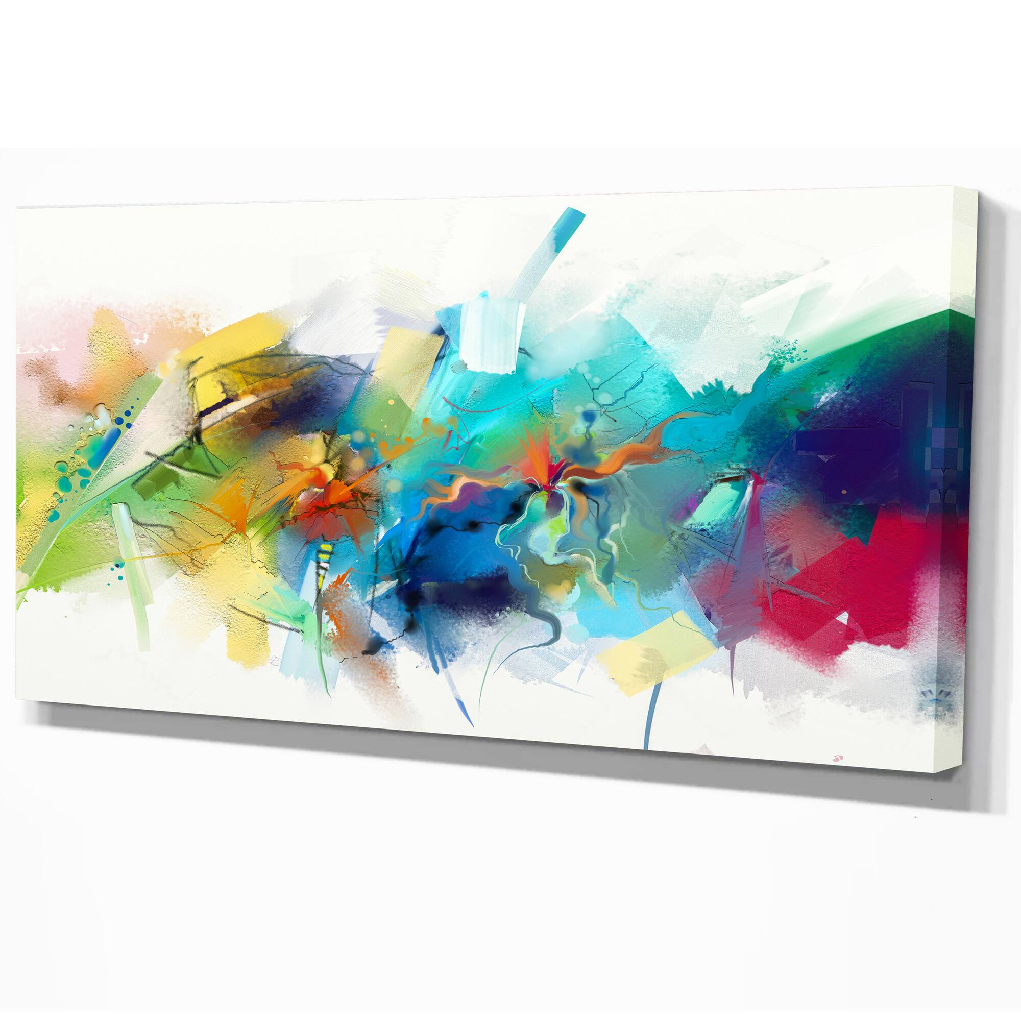 Designart - Brush Stroke Colorful Oil Painting - Contemporary Painting Print on Wrapped Canvas