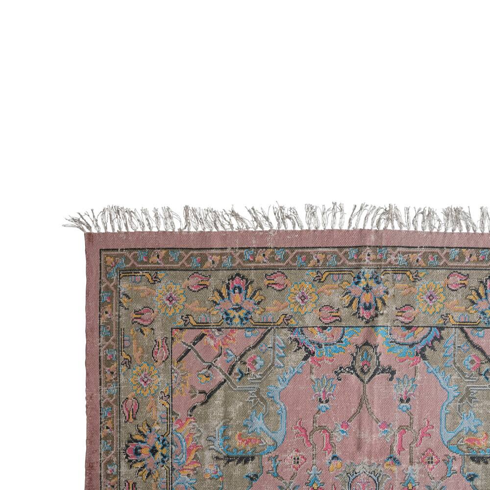 Multicolor Distressed Print Dhurrie Woven Cotton Rug with Fringe, 96&#x22; x 60&#x22;